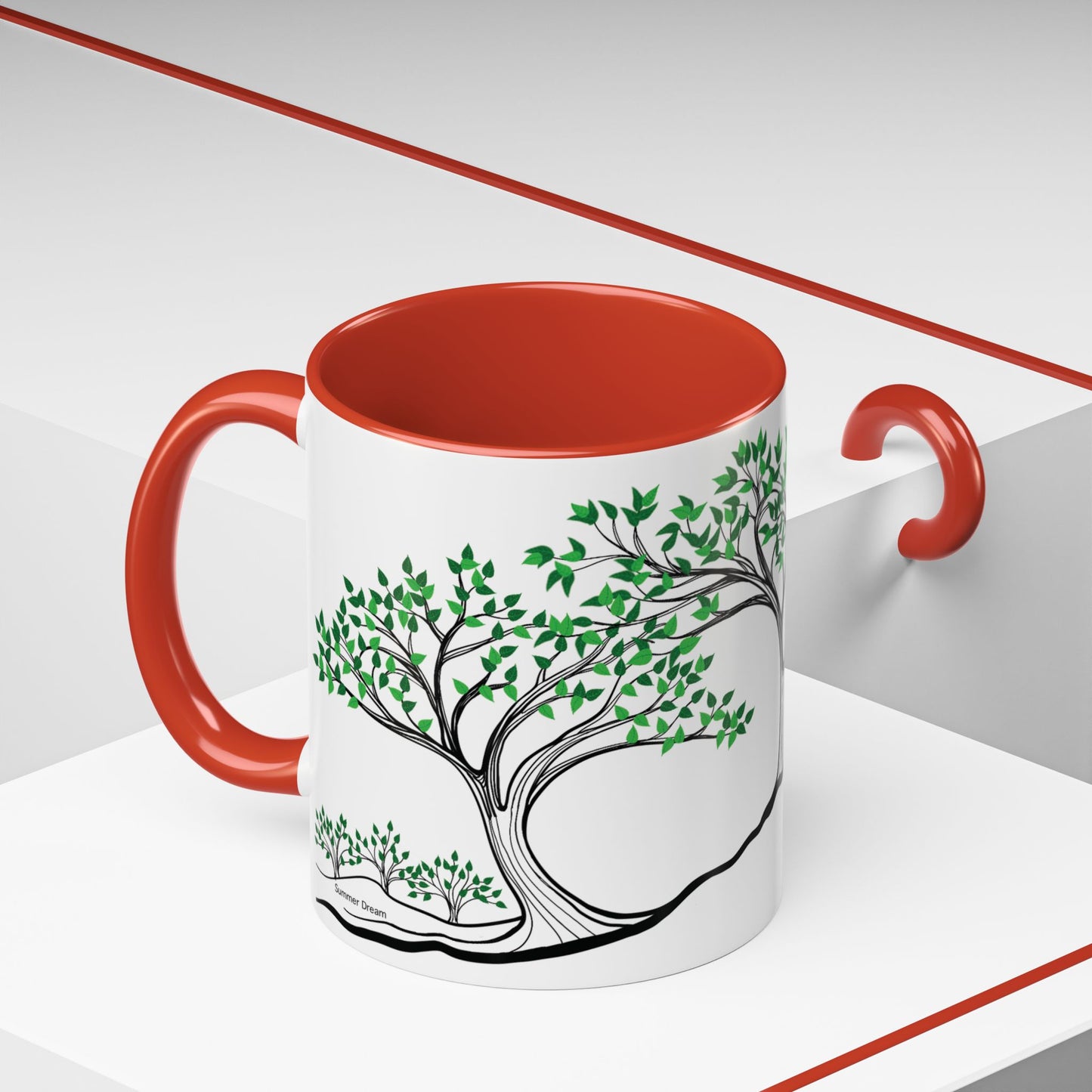 “Summer Dream”, IMAGINE™ Series, Hand-Drawn Art Print, White Ceramic Accent Mug—2 of 4 Seasons Collection—15 oz or 11 oz