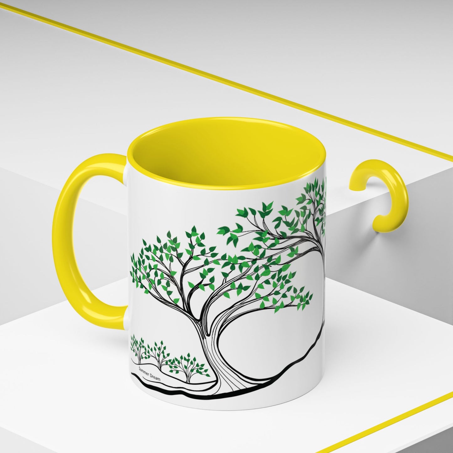 “Summer Dream”, IMAGINE™ Series, Hand-Drawn Art Print, White Ceramic Accent Mug—2 of 4 Seasons Collection—15 oz or 11 oz