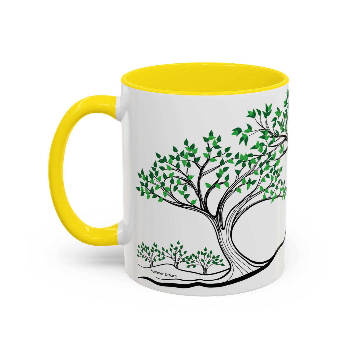 “Summer Dream”, IMAGINE™ Series, Hand-Drawn Art Print, White Ceramic Accent Mug—2 of 4 Seasons Collection—15 oz or 11 oz