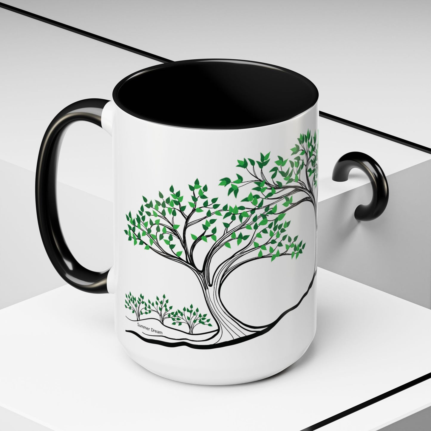 “Summer Dream”, IMAGINE™ Series, Hand-Drawn Art Print, White Ceramic Accent Mug—2 of 4 Seasons Collection—15 oz or 11 oz