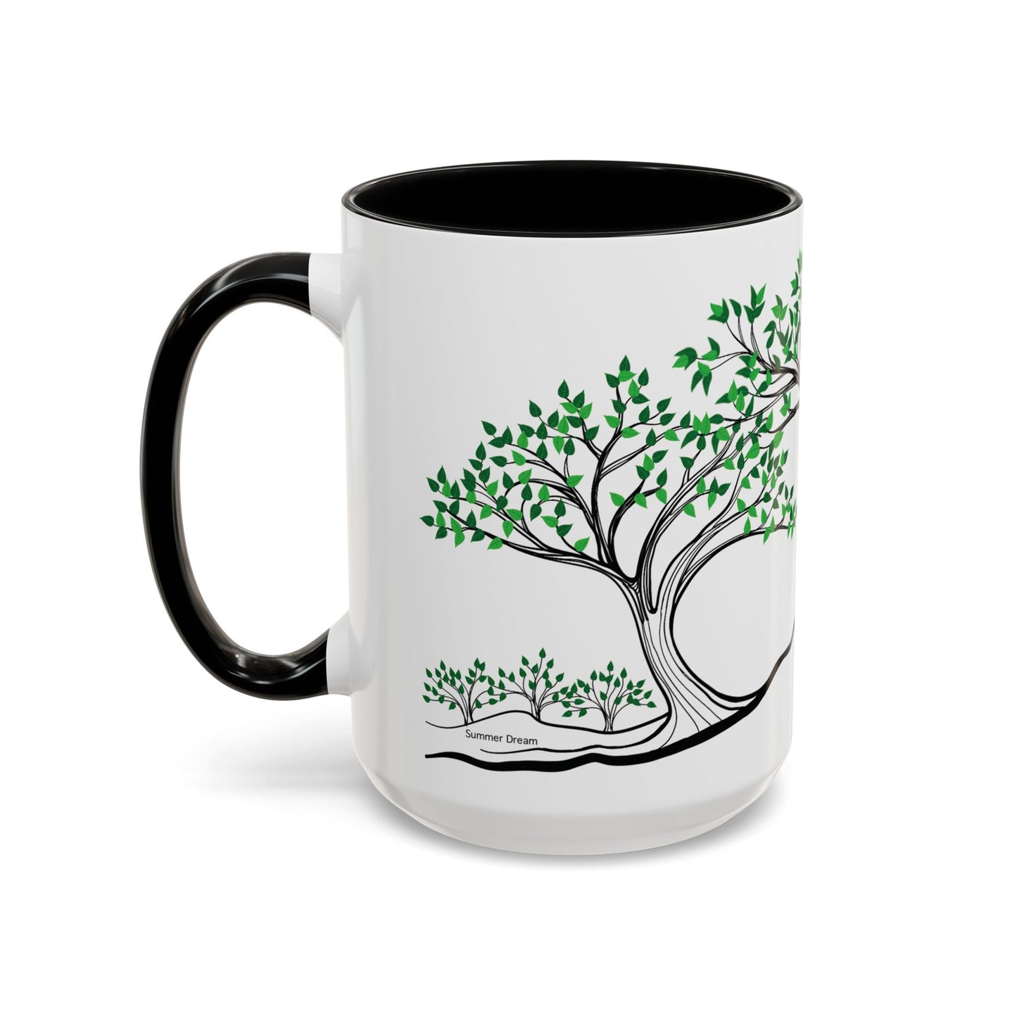 “Summer Dream”, IMAGINE™ Series, Hand-Drawn Art Print, White Ceramic Accent Mug—2 of 4 Seasons Collection—15 oz or 11 oz