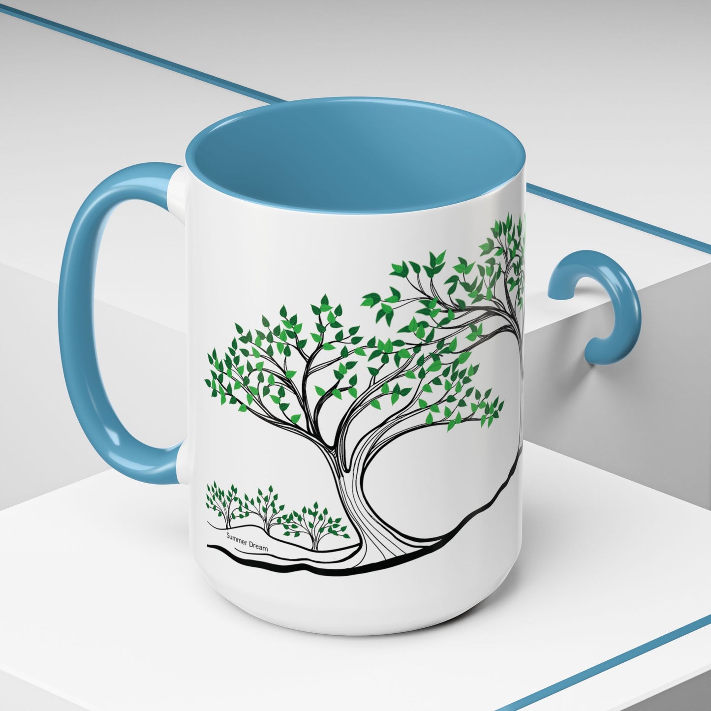 “Summer Dream”, IMAGINE™ Series, Hand-Drawn Art Print, White Ceramic Accent Mug—2 of 4 Seasons Collection—15 oz or 11 oz