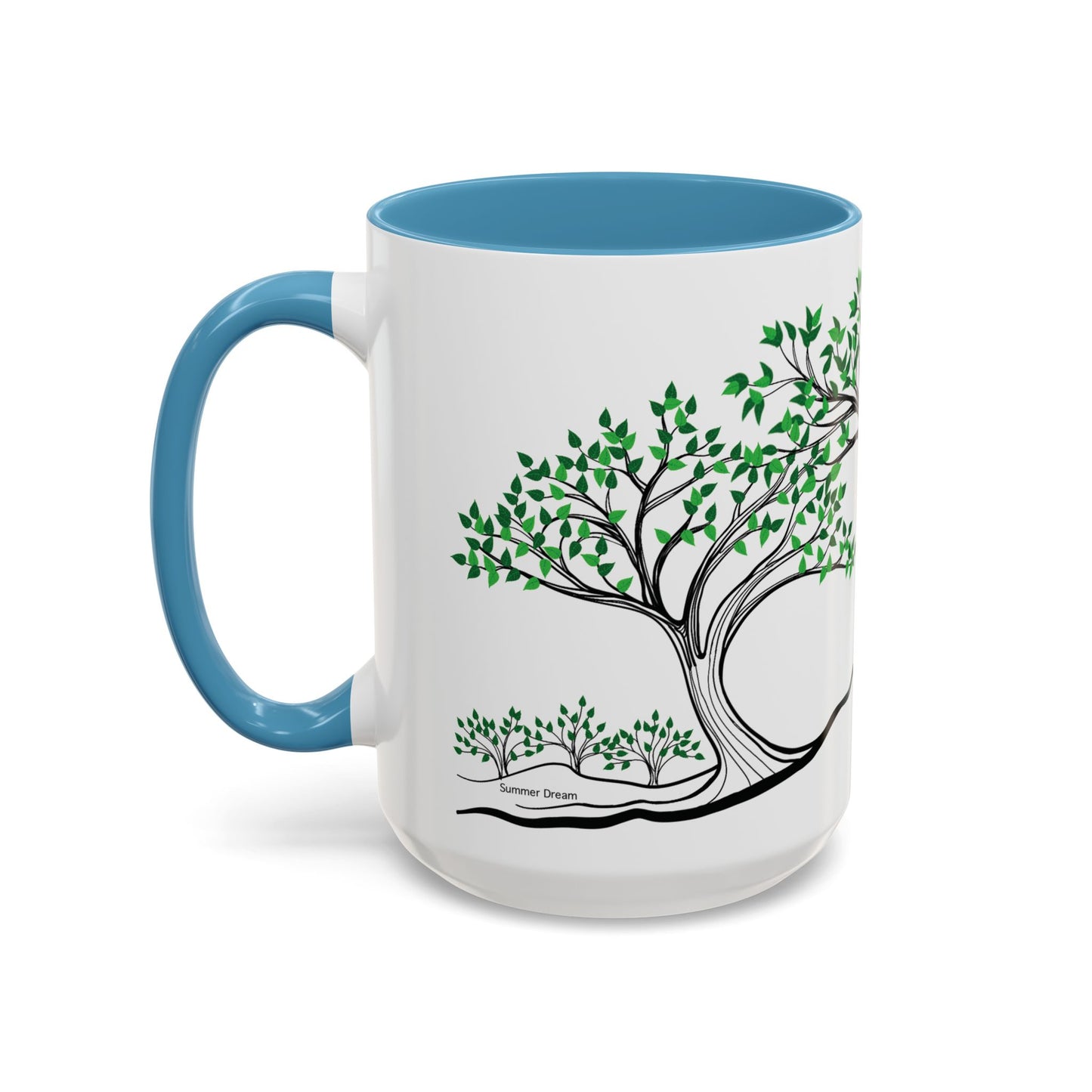 “Summer Dream”, IMAGINE™ Series, Hand-Drawn Art Print, White Ceramic Accent Mug—2 of 4 Seasons Collection—15 oz or 11 oz