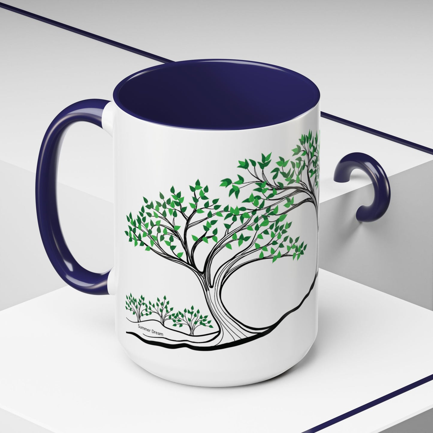“Summer Dream”, IMAGINE™ Series, Hand-Drawn Art Print, White Ceramic Accent Mug—2 of 4 Seasons Collection—15 oz or 11 oz