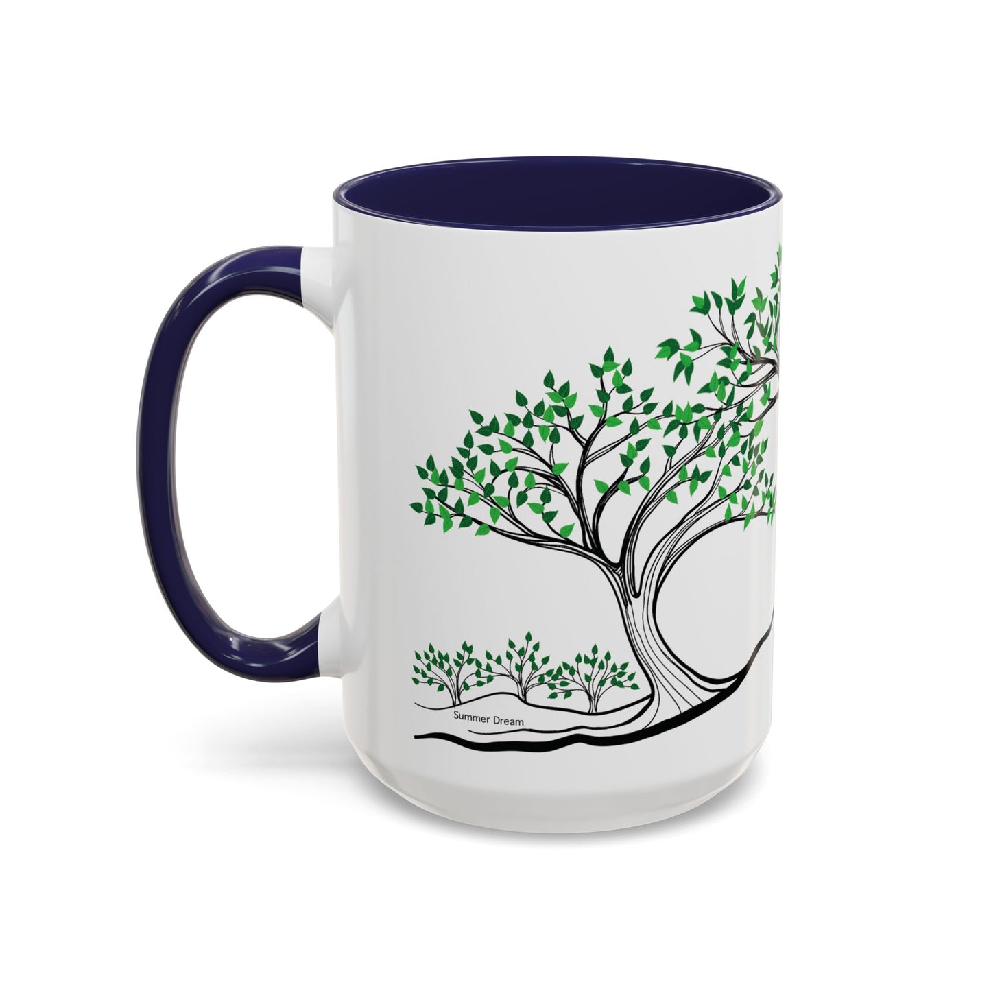 “Summer Dream”, IMAGINE™ Series, Hand-Drawn Art Print, White Ceramic Accent Mug—2 of 4 Seasons Collection—15 oz or 11 oz