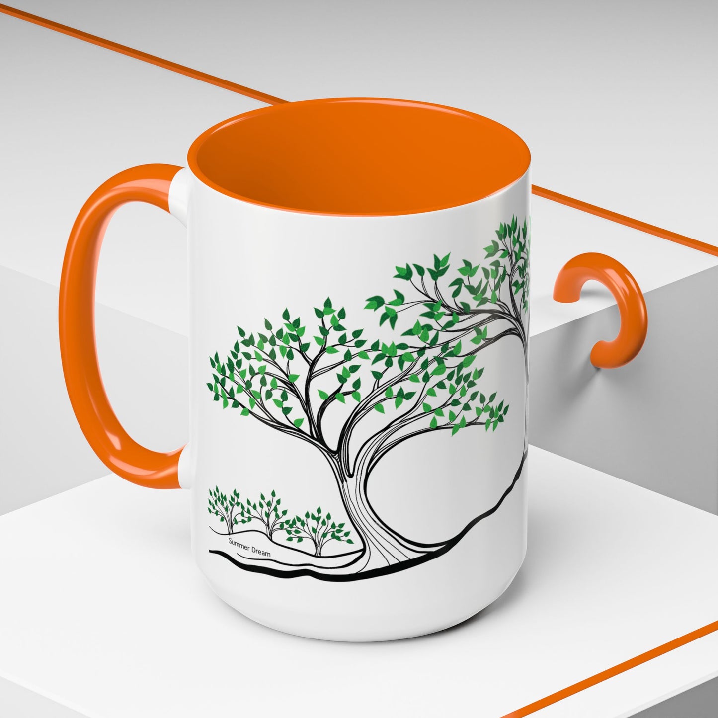 “Summer Dream”, IMAGINE™ Series, Hand-Drawn Art Print, White Ceramic Accent Mug—2 of 4 Seasons Collection—15 oz or 11 oz