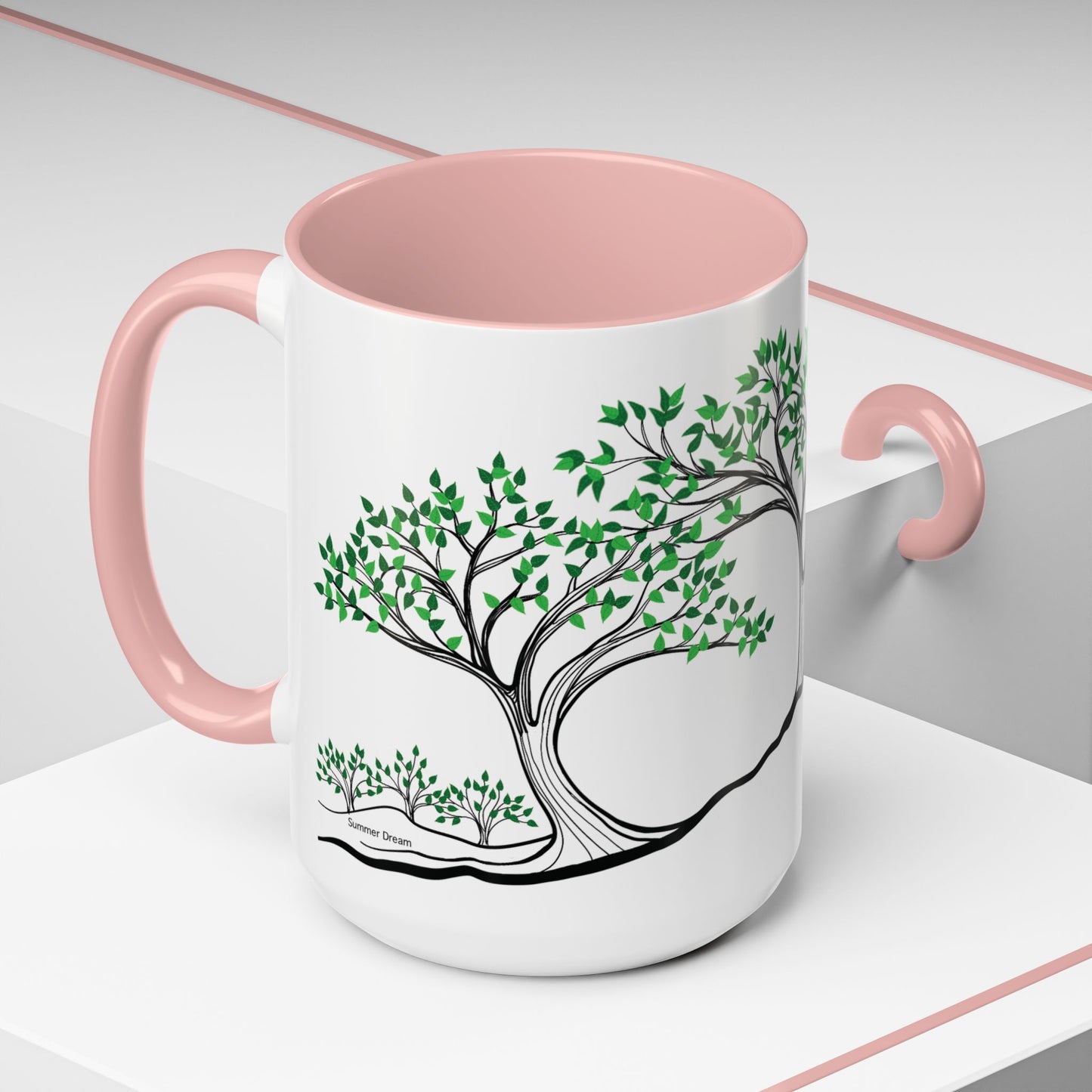 “Summer Dream”, IMAGINE™ Series, Hand-Drawn Art Print, White Ceramic Accent Mug—2 of 4 Seasons Collection—15 oz or 11 oz