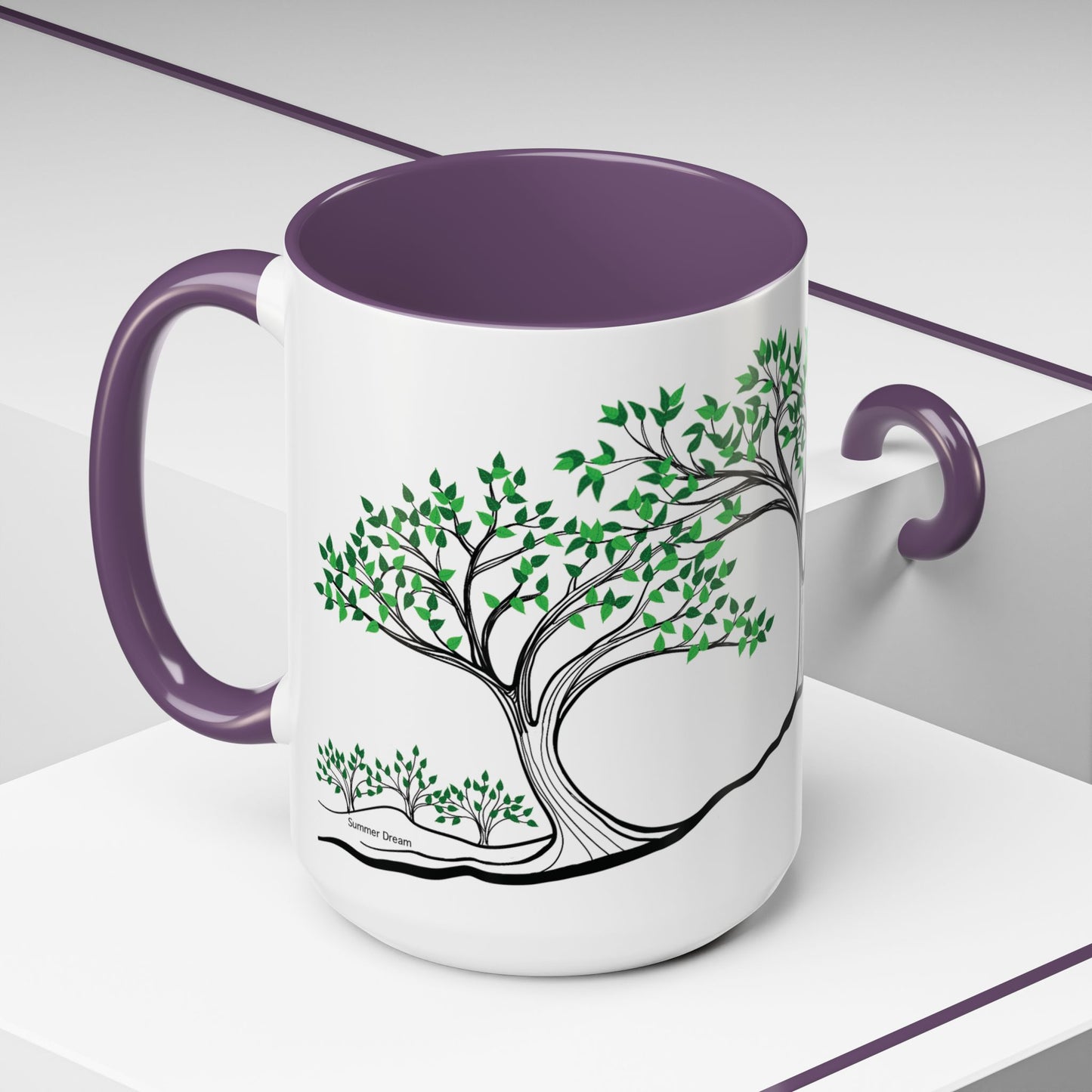 “Summer Dream”, IMAGINE™ Series, Hand-Drawn Art Print, White Ceramic Accent Mug—2 of 4 Seasons Collection—15 oz or 11 oz