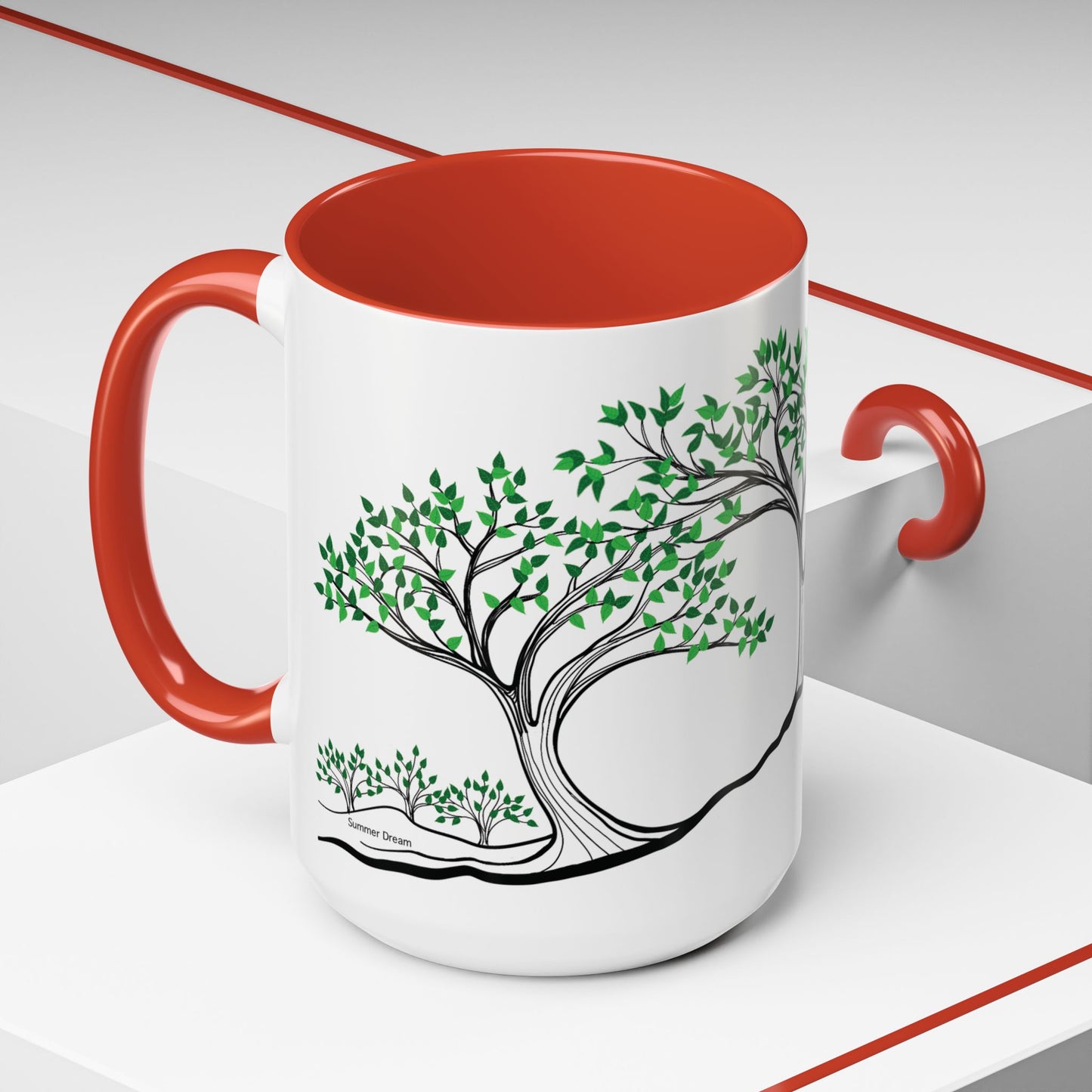 “Summer Dream”, IMAGINE™ Series, Hand-Drawn Art Print, White Ceramic Accent Mug—2 of 4 Seasons Collection—15 oz or 11 oz