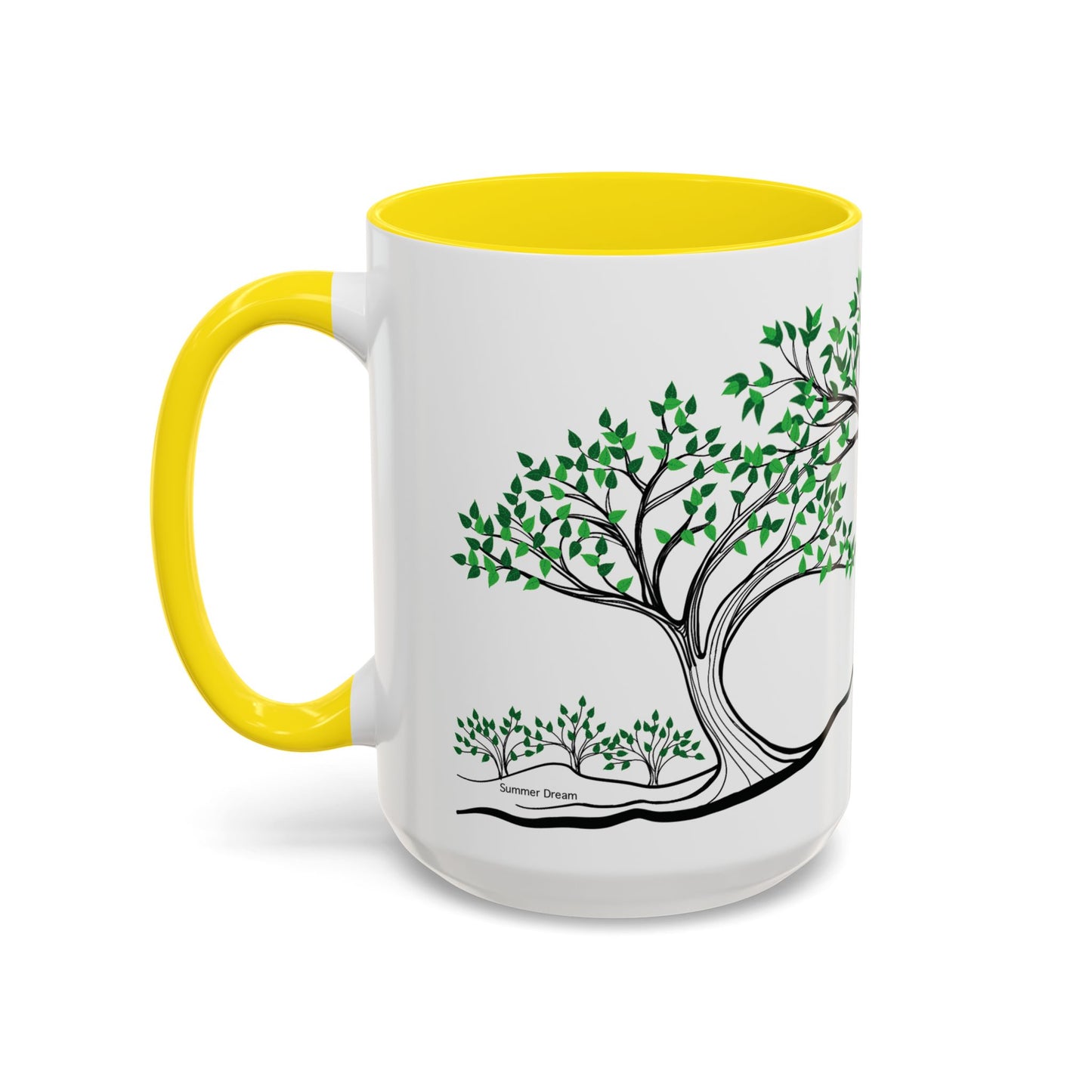 “Summer Dream”, IMAGINE™ Series, Hand-Drawn Art Print, White Ceramic Accent Mug—2 of 4 Seasons Collection—15 oz or 11 oz