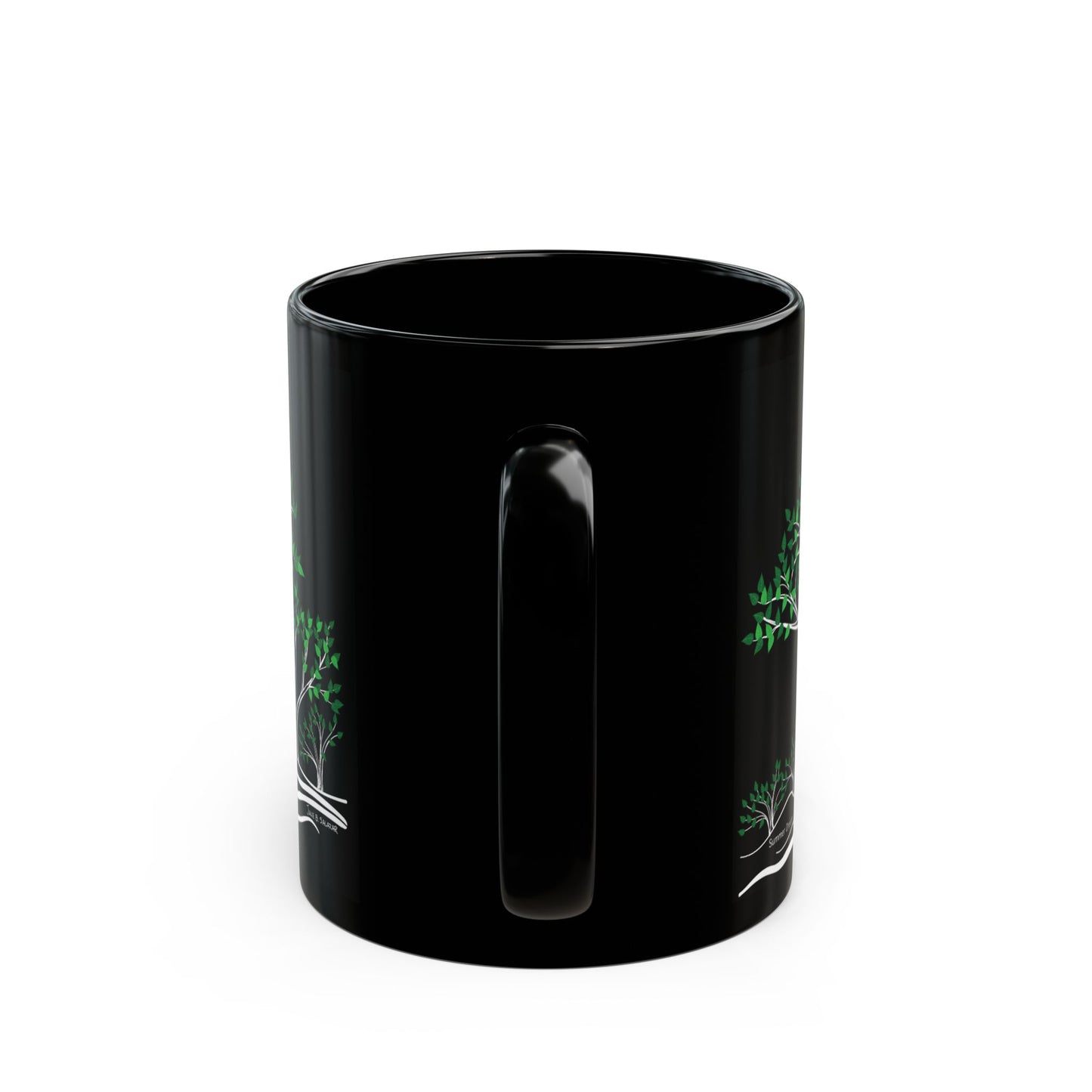 “Summer Dream”, IMAGINE™ Series, Hand-Drawn Art Print, Black Ceramic Mug—2 of 4 Seasons Collection—15 oz or 11 oz