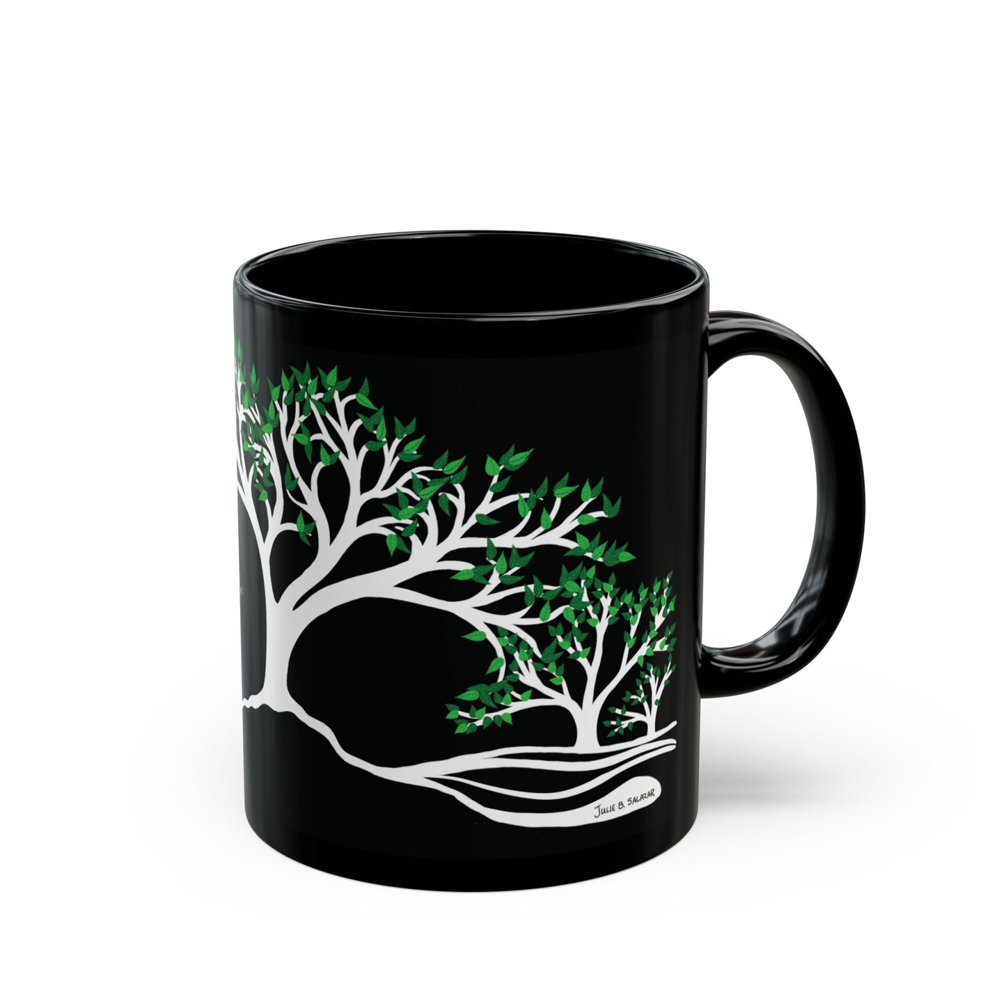 “Summer Dream”, IMAGINE™ Series, Hand-Drawn Art Print, Black Ceramic Mug—2 of 4 Seasons Collection—15 oz or 11 oz