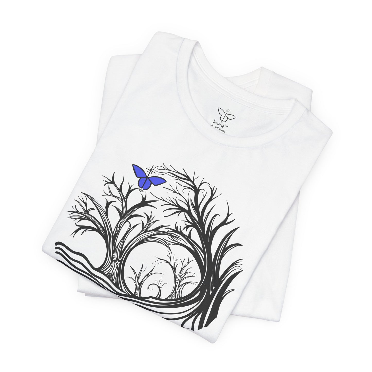 "Butterfly Dreamer", IMAGINE™ Series, Hand-Drawn Art Print, Bella+Canvas 3001 Unisex Jersey Short Sleeve Tee