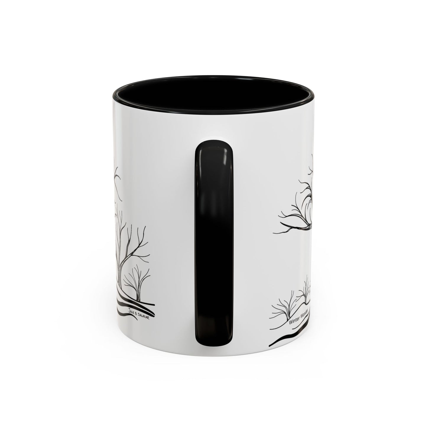“Winter Wonder”, IMAGINE™ Series, Hand-Drawn Art Print, White Ceramic Accent Mug—4 of 4 Seasons Collection—15 oz or 11 oz