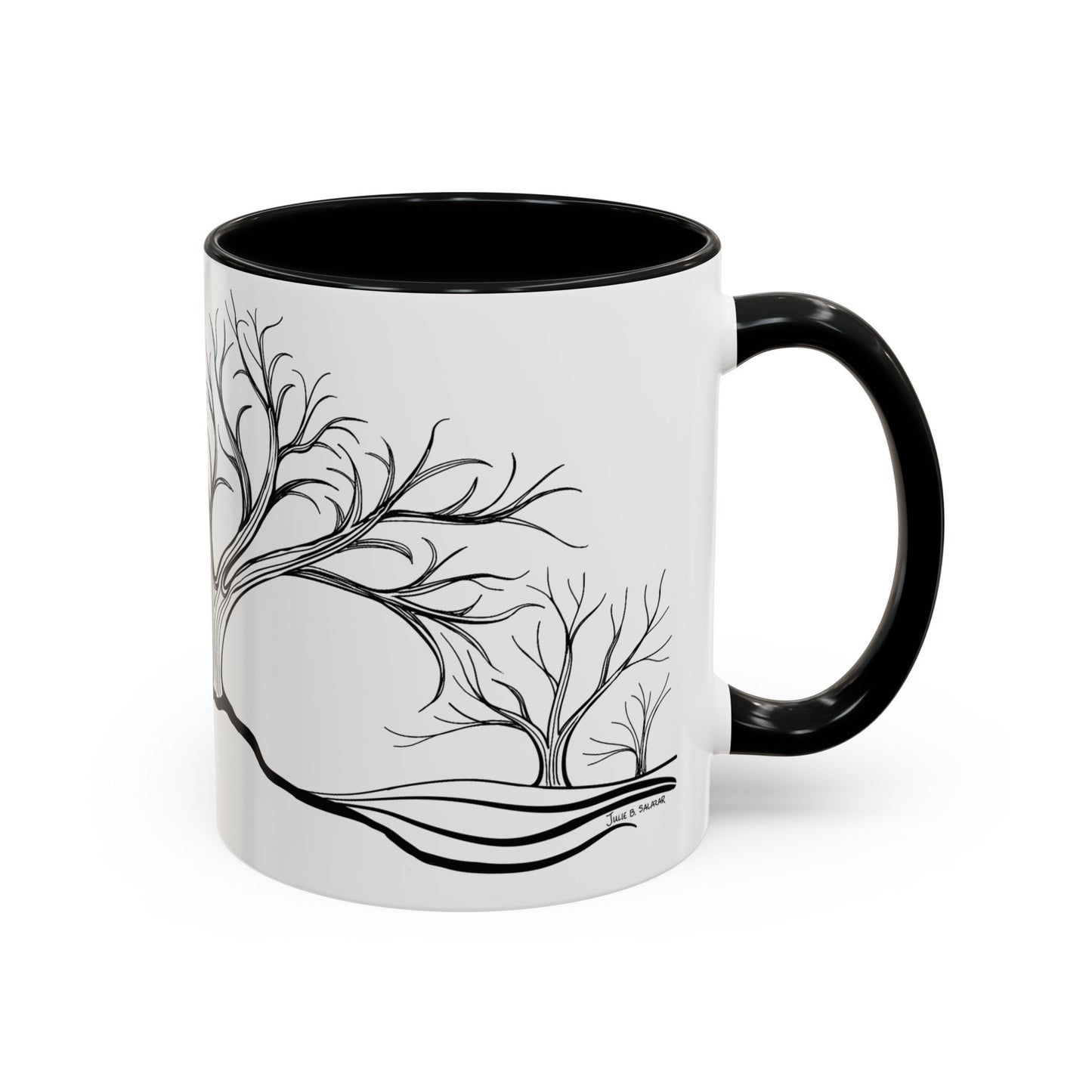 “Winter Wonder”, IMAGINE™ Series, Hand-Drawn Art Print, White Ceramic Accent Mug—4 of 4 Seasons Collection—15 oz or 11 oz