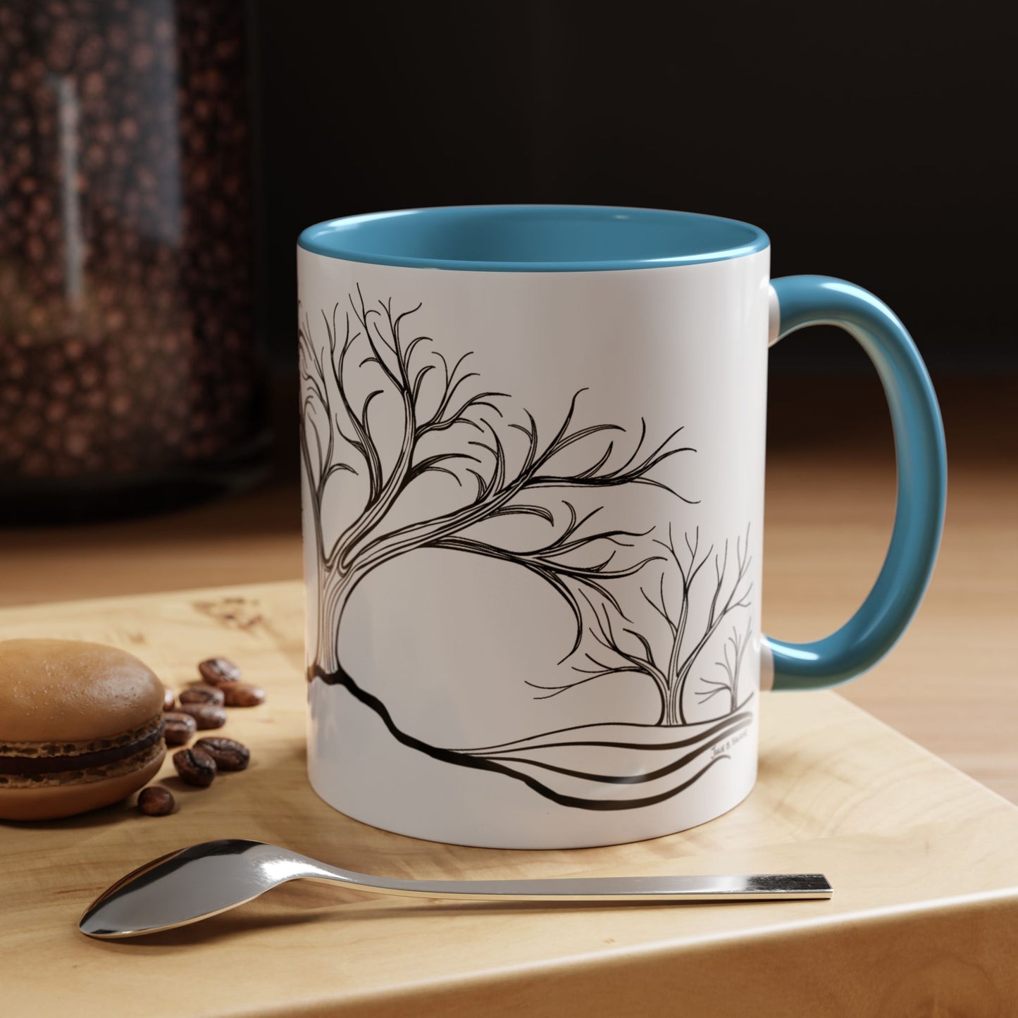 “Winter Wonder”, IMAGINE™ Series, Hand-Drawn Art Print, White Ceramic Accent Mug—4 of 4 Seasons Collection—15 oz or 11 oz