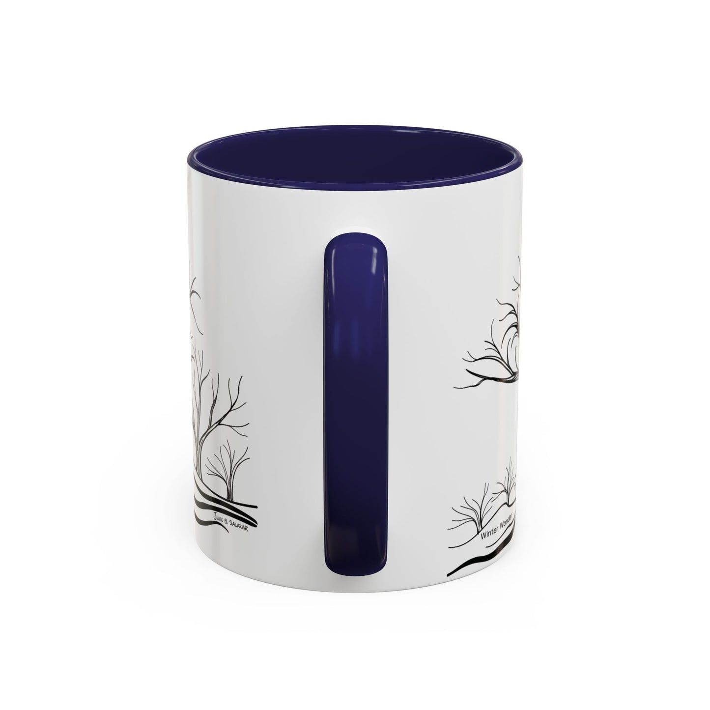 “Winter Wonder”, IMAGINE™ Series, Hand-Drawn Art Print, White Ceramic Accent Mug—4 of 4 Seasons Collection—15 oz or 11 oz