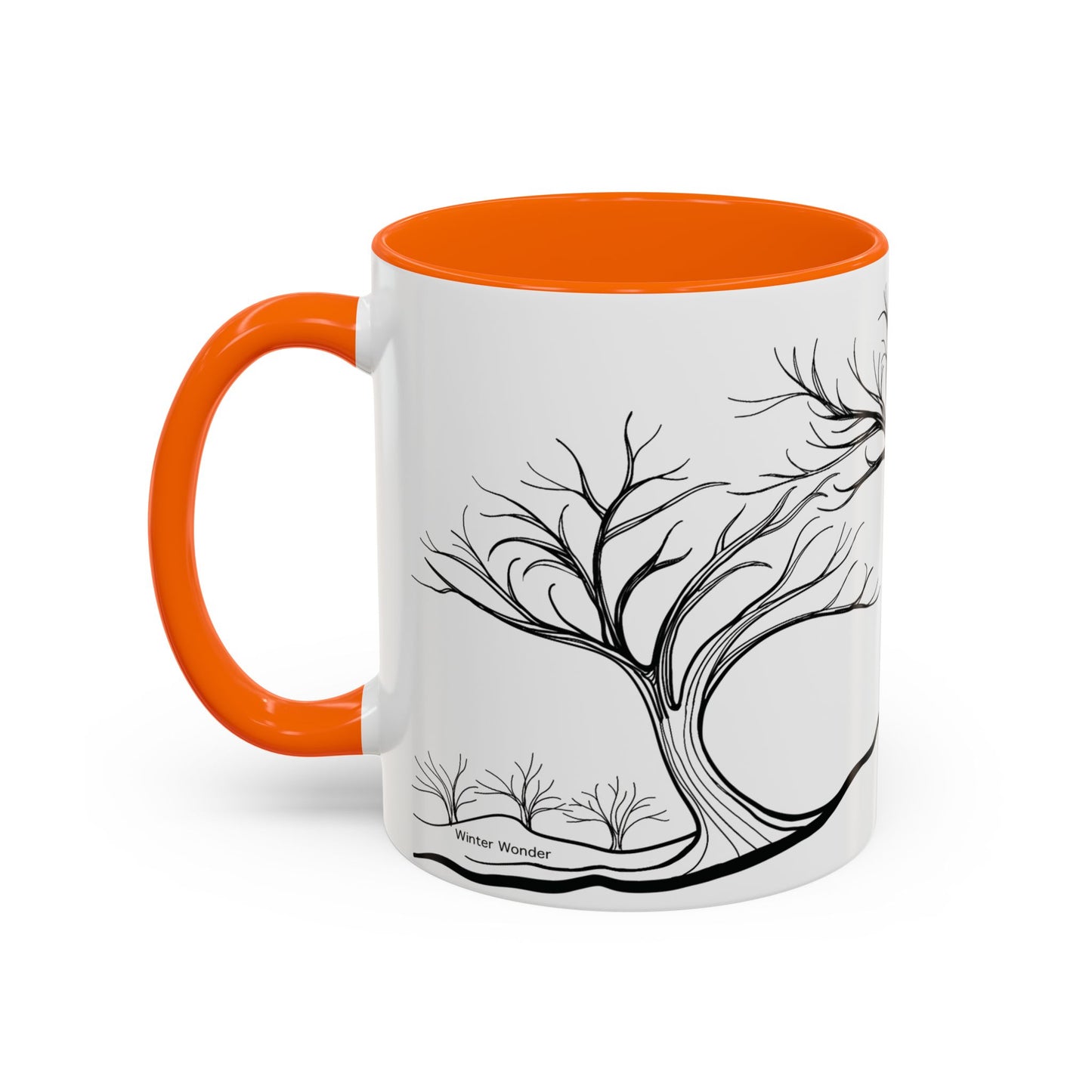 “Winter Wonder”, IMAGINE™ Series, Hand-Drawn Art Print, White Ceramic Accent Mug—4 of 4 Seasons Collection—15 oz or 11 oz