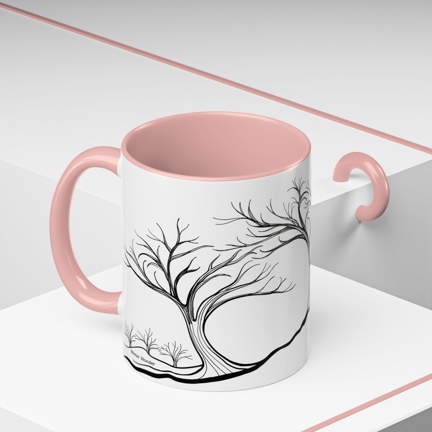 “Winter Wonder”, IMAGINE™ Series, Hand-Drawn Art Print, White Ceramic Accent Mug—4 of 4 Seasons Collection—15 oz or 11 oz