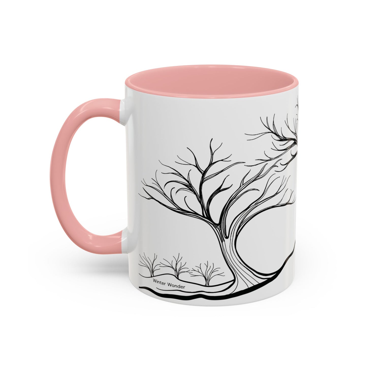 “Winter Wonder”, IMAGINE™ Series, Hand-Drawn Art Print, White Ceramic Accent Mug—4 of 4 Seasons Collection—15 oz or 11 oz