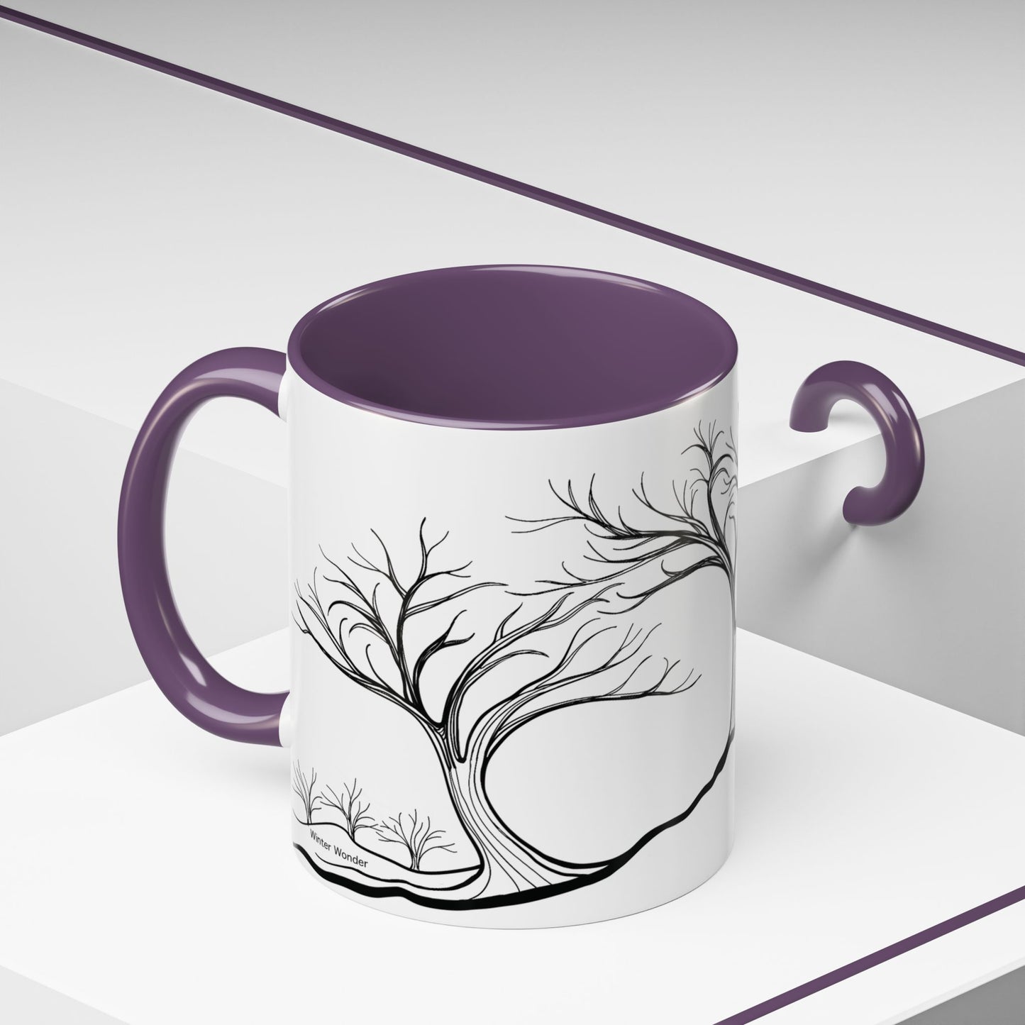 “Winter Wonder”, IMAGINE™ Series, Hand-Drawn Art Print, White Ceramic Accent Mug—4 of 4 Seasons Collection—15 oz or 11 oz