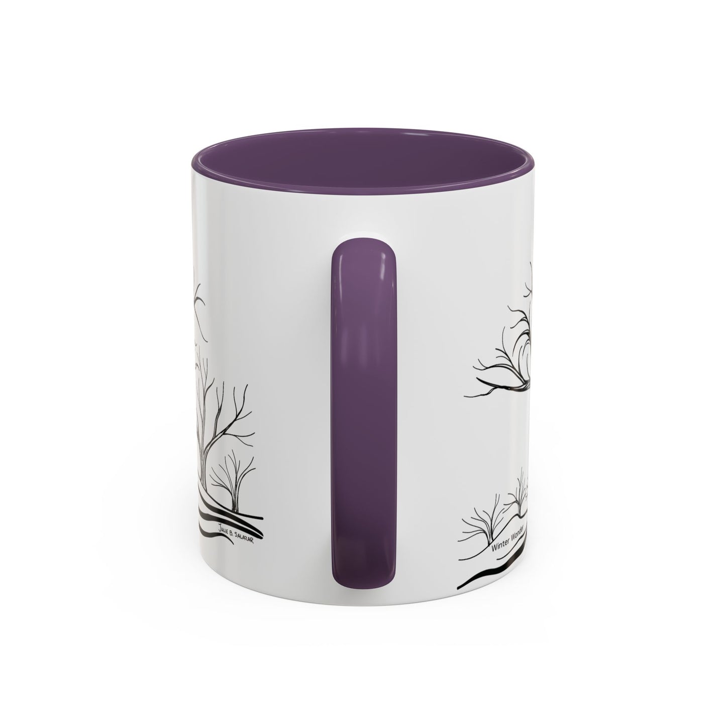 “Winter Wonder”, IMAGINE™ Series, Hand-Drawn Art Print, White Ceramic Accent Mug—4 of 4 Seasons Collection—15 oz or 11 oz