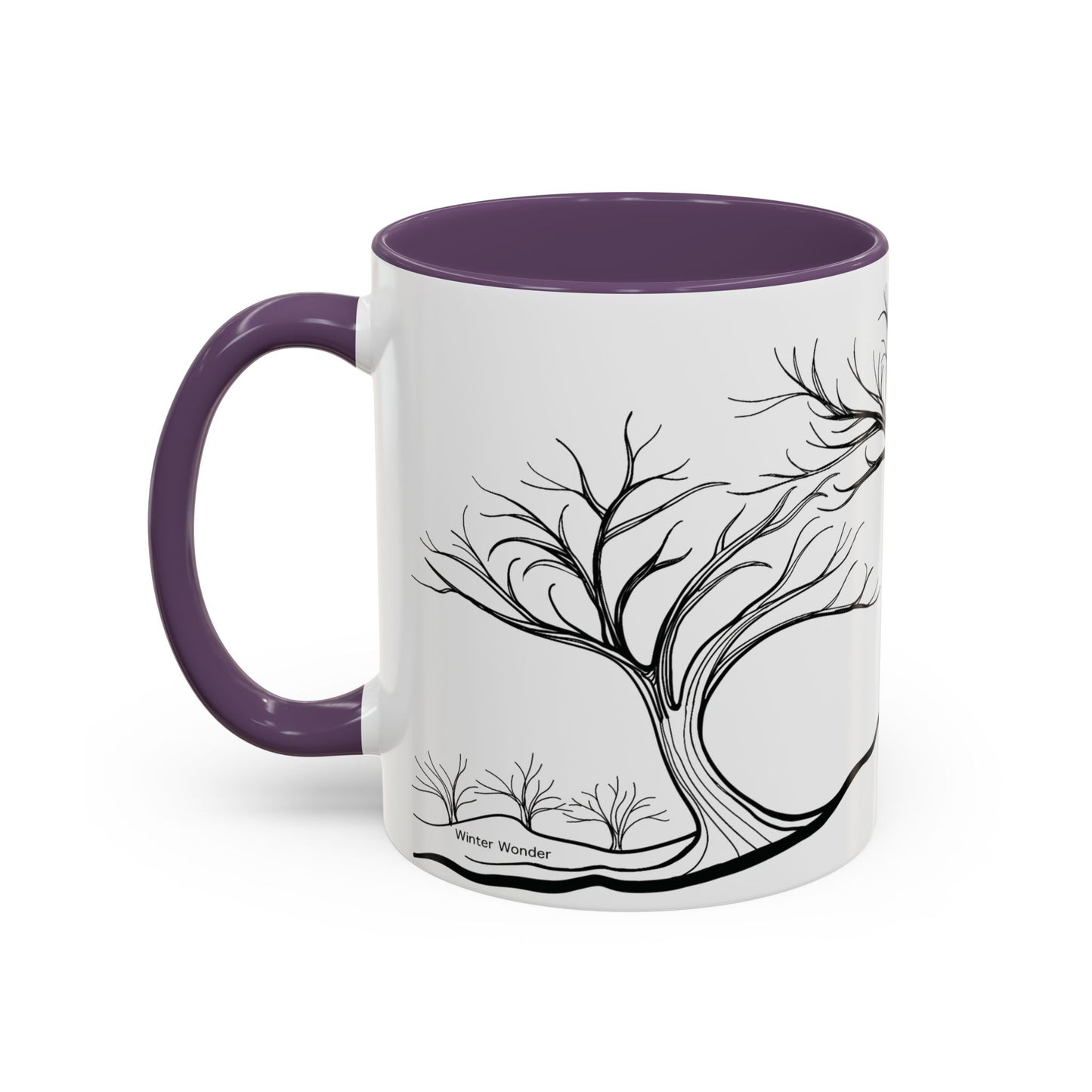 “Winter Wonder”, IMAGINE™ Series, Hand-Drawn Art Print, White Ceramic Accent Mug—4 of 4 Seasons Collection—15 oz or 11 oz