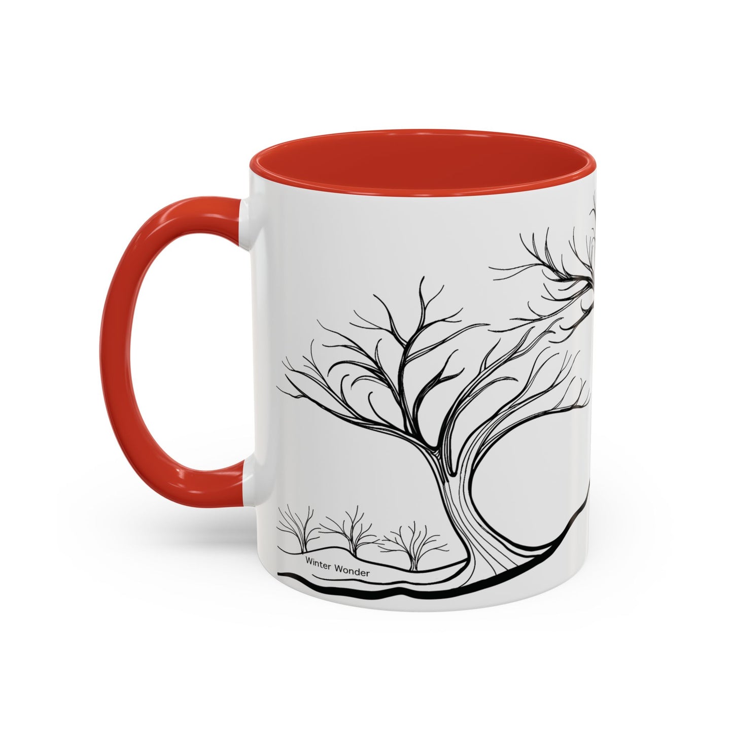 “Winter Wonder”, IMAGINE™ Series, Hand-Drawn Art Print, White Ceramic Accent Mug—4 of 4 Seasons Collection—15 oz or 11 oz