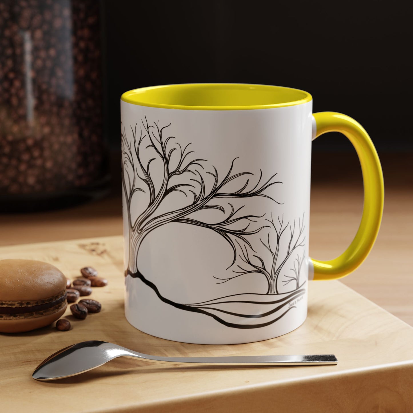 “Winter Wonder”, IMAGINE™ Series, Hand-Drawn Art Print, White Ceramic Accent Mug—4 of 4 Seasons Collection—15 oz or 11 oz