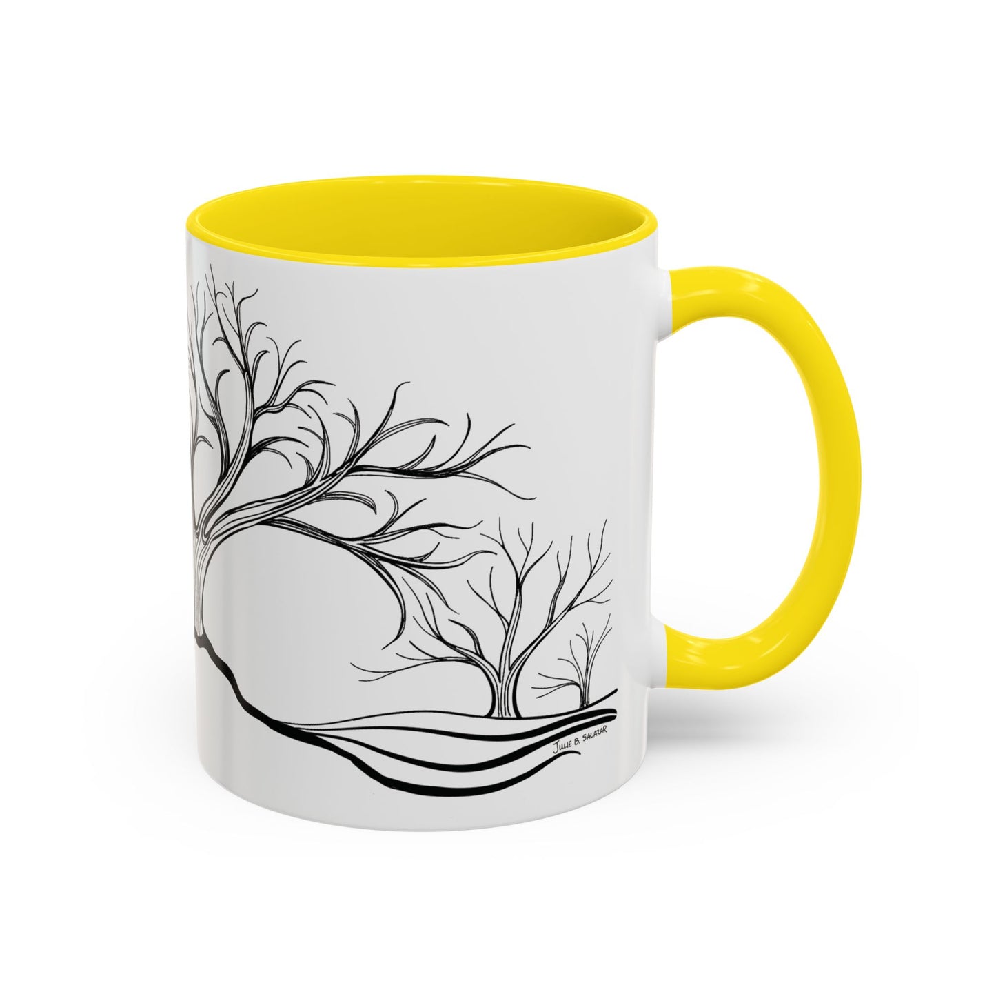 “Winter Wonder”, IMAGINE™ Series, Hand-Drawn Art Print, White Ceramic Accent Mug—4 of 4 Seasons Collection—15 oz or 11 oz