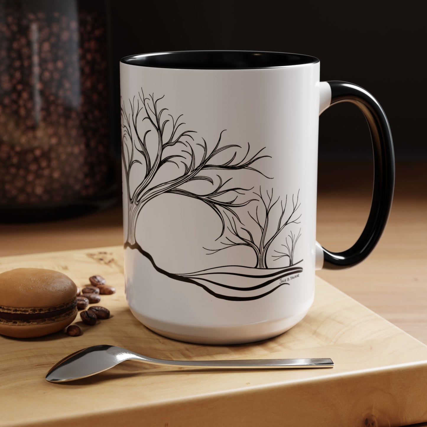 “Winter Wonder”, IMAGINE™ Series, Hand-Drawn Art Print, White Ceramic Accent Mug—4 of 4 Seasons Collection—15 oz or 11 oz