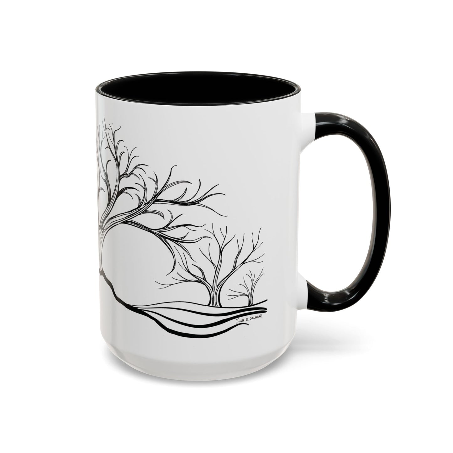 “Winter Wonder”, IMAGINE™ Series, Hand-Drawn Art Print, White Ceramic Accent Mug—4 of 4 Seasons Collection—15 oz or 11 oz