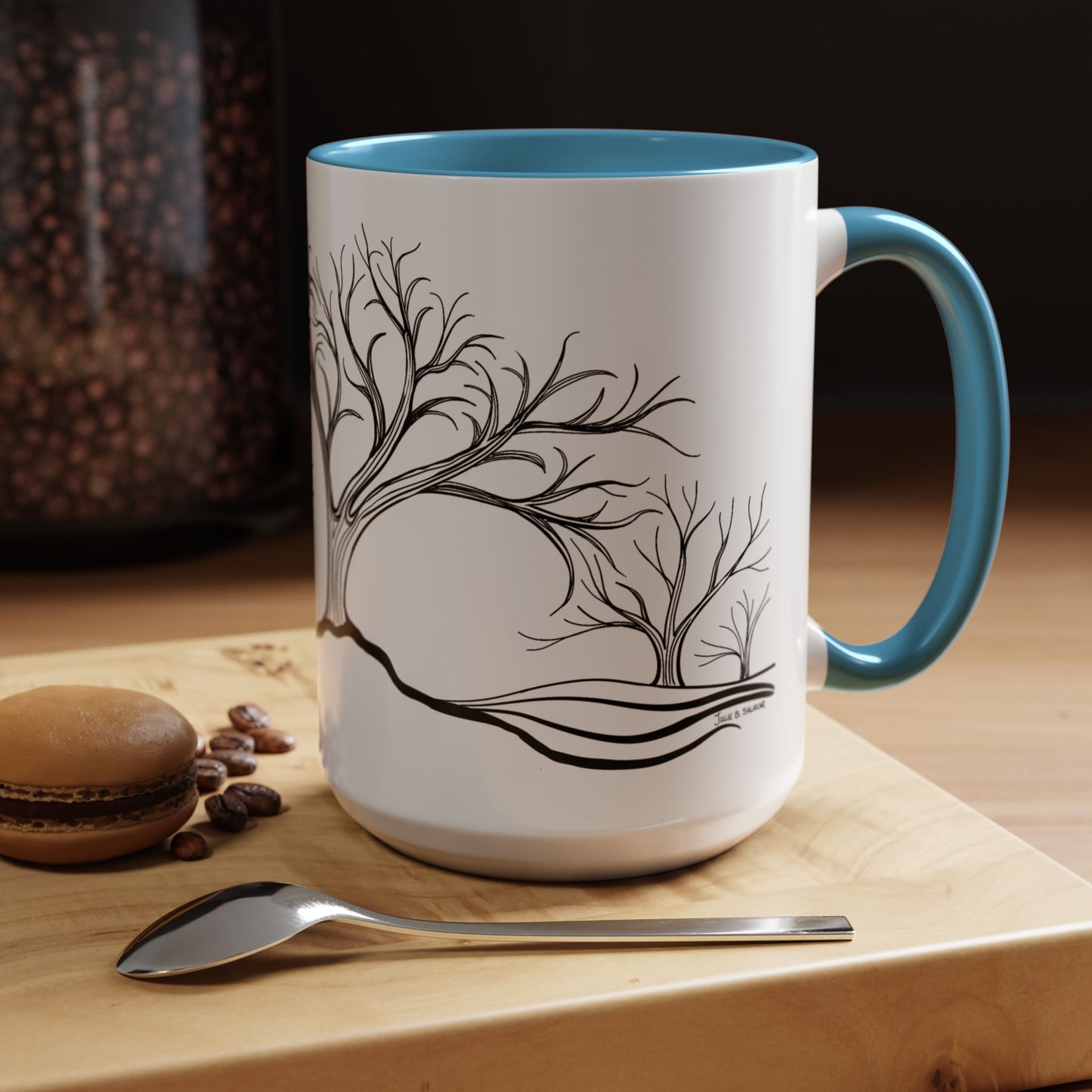 “Winter Wonder”, IMAGINE™ Series, Hand-Drawn Art Print, White Ceramic Accent Mug—4 of 4 Seasons Collection—15 oz or 11 oz