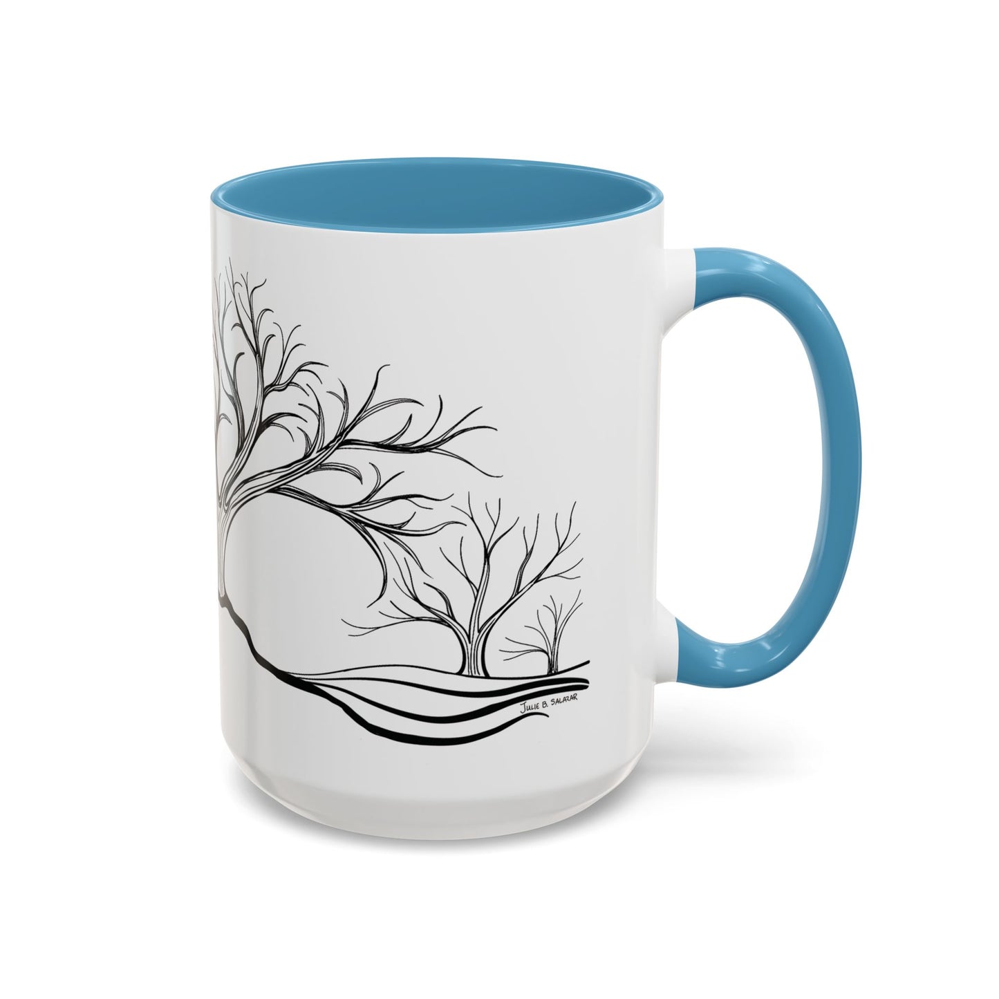 “Winter Wonder”, IMAGINE™ Series, Hand-Drawn Art Print, White Ceramic Accent Mug—4 of 4 Seasons Collection—15 oz or 11 oz