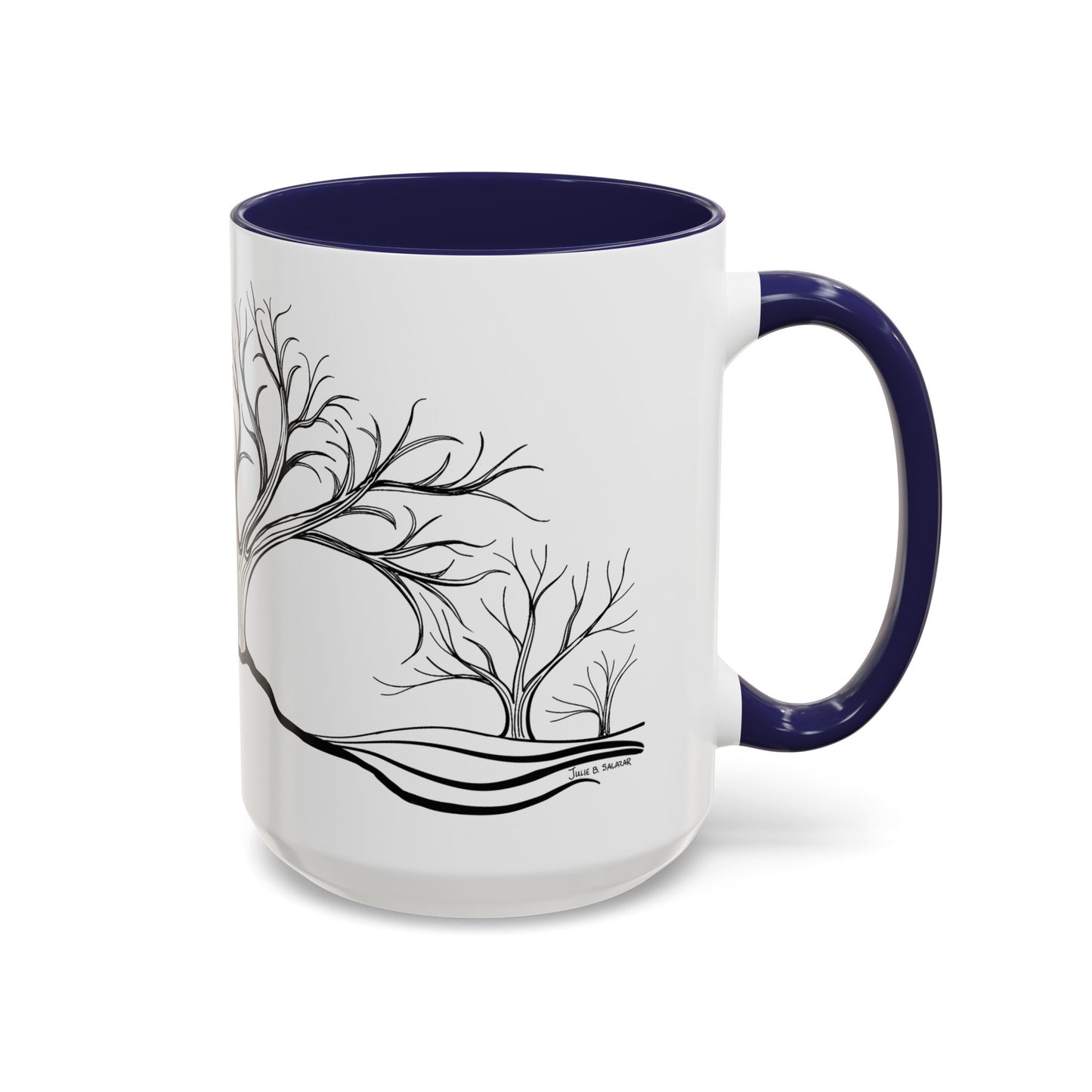 “Winter Wonder”, IMAGINE™ Series, Hand-Drawn Art Print, White Ceramic Accent Mug—4 of 4 Seasons Collection—15 oz or 11 oz