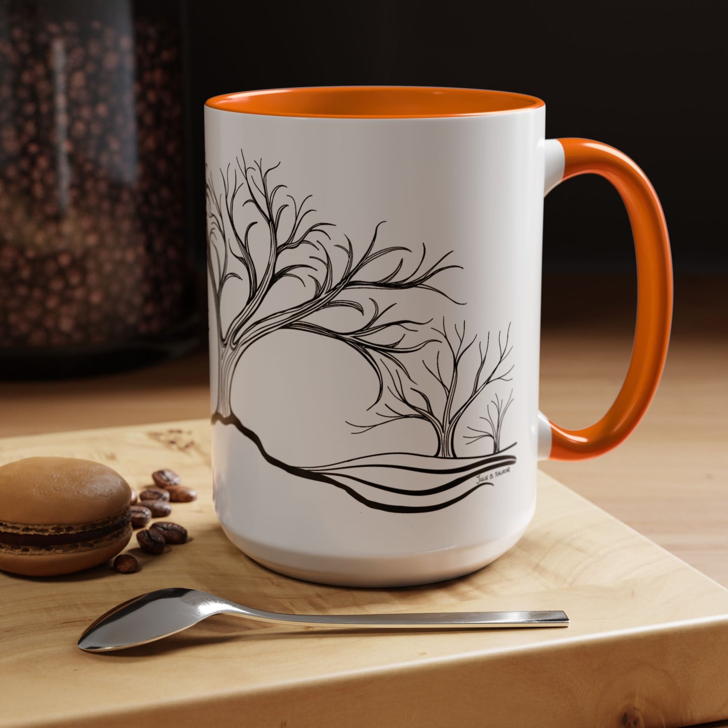 “Winter Wonder”, IMAGINE™ Series, Hand-Drawn Art Print, White Ceramic Accent Mug—4 of 4 Seasons Collection—15 oz or 11 oz