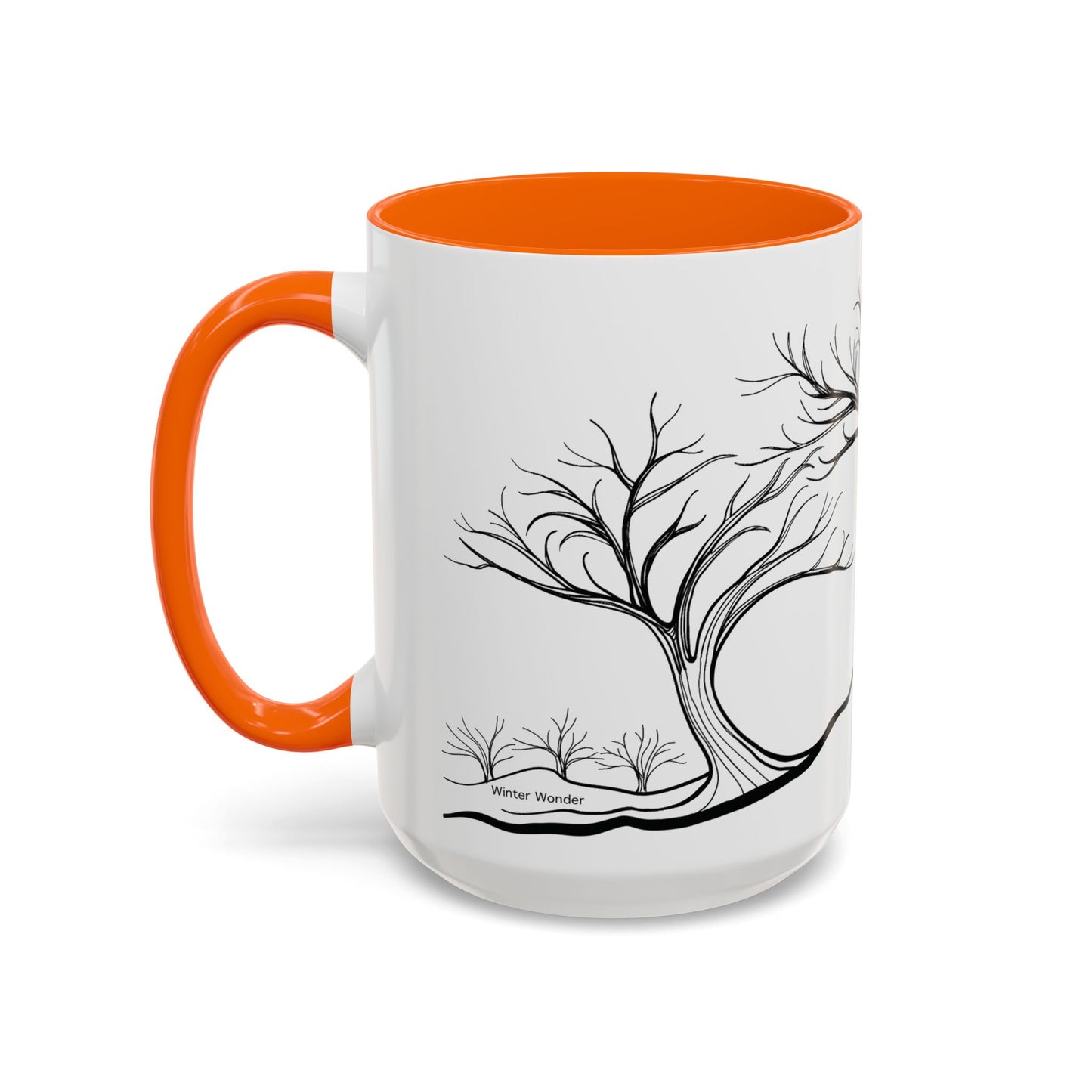 “Winter Wonder”, IMAGINE™ Series, Hand-Drawn Art Print, White Ceramic Accent Mug—4 of 4 Seasons Collection—15 oz or 11 oz
