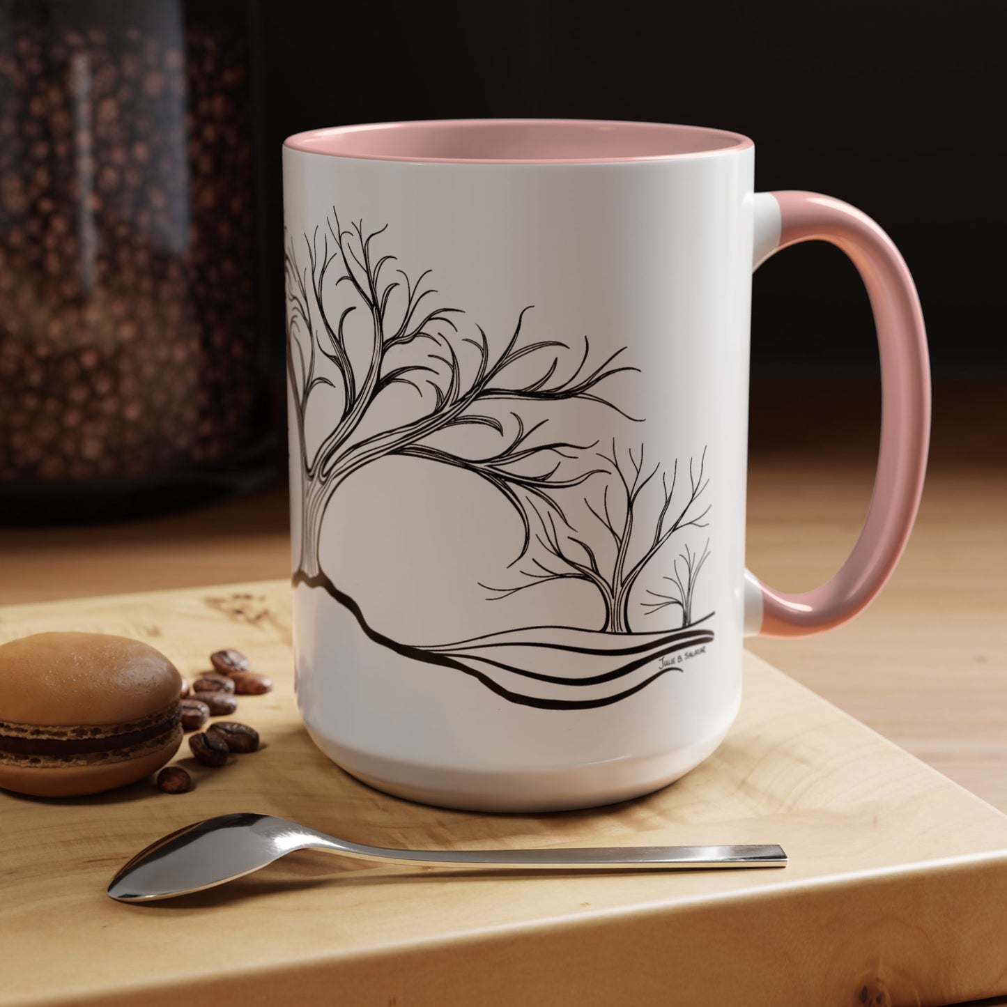 “Winter Wonder”, IMAGINE™ Series, Hand-Drawn Art Print, White Ceramic Accent Mug—4 of 4 Seasons Collection—15 oz or 11 oz