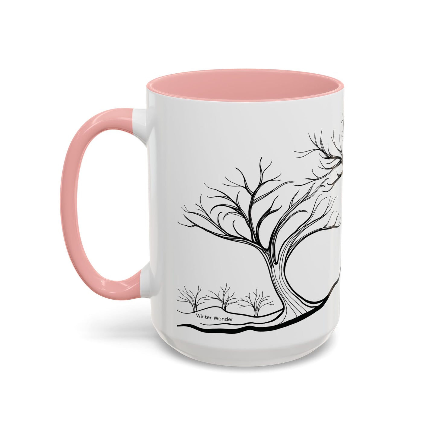 “Winter Wonder”, IMAGINE™ Series, Hand-Drawn Art Print, White Ceramic Accent Mug—4 of 4 Seasons Collection—15 oz or 11 oz