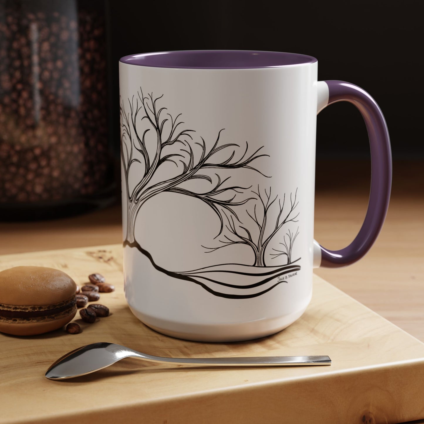 “Winter Wonder”, IMAGINE™ Series, Hand-Drawn Art Print, White Ceramic Accent Mug—4 of 4 Seasons Collection—15 oz or 11 oz