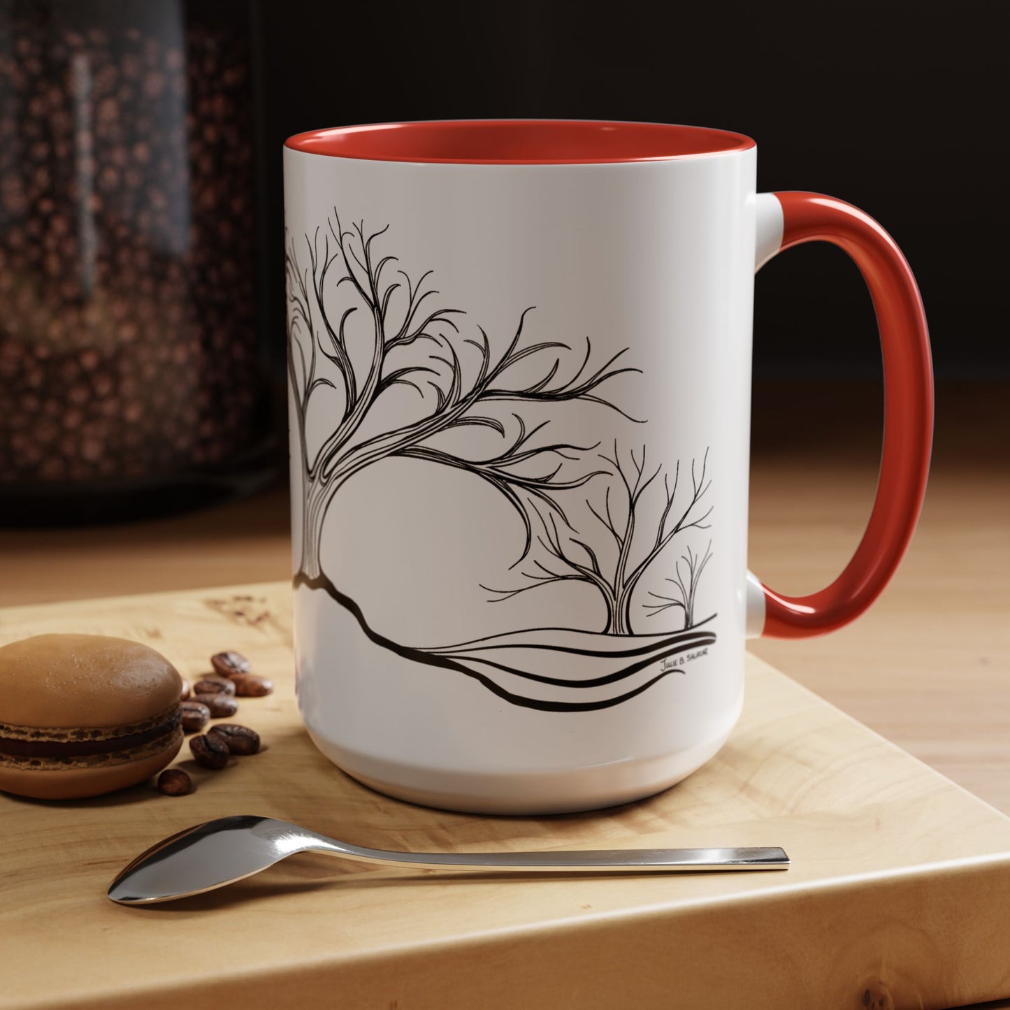 “Winter Wonder”, IMAGINE™ Series, Hand-Drawn Art Print, White Ceramic Accent Mug—4 of 4 Seasons Collection—15 oz or 11 oz