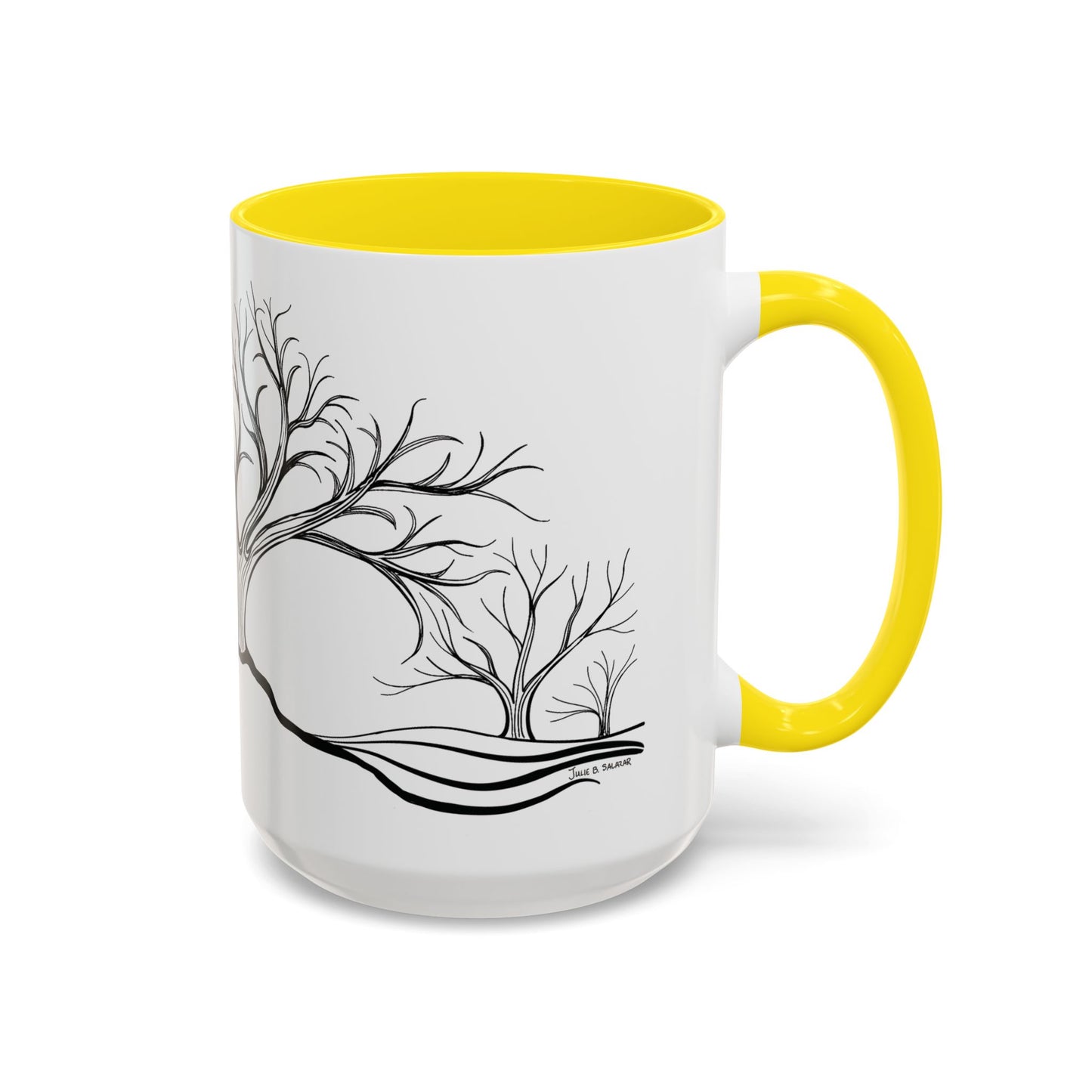 “Winter Wonder”, IMAGINE™ Series, Hand-Drawn Art Print, White Ceramic Accent Mug—4 of 4 Seasons Collection—15 oz or 11 oz