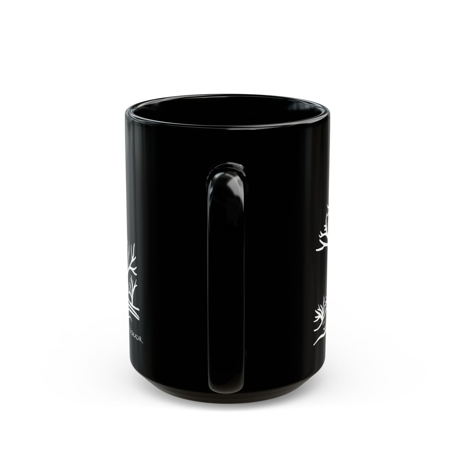 “Winter Wonder”, IMAGINE™ Series, Hand-Drawn Art Print, Black Ceramic Mug—4 of 4 Seasons Collection—15 oz or 11 oz