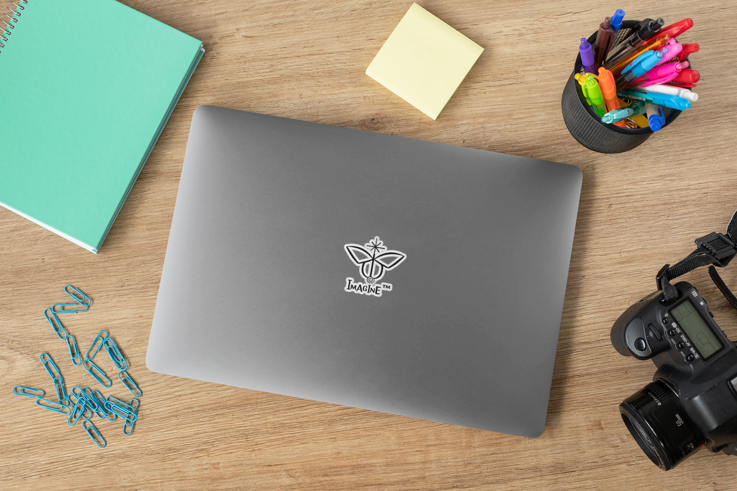 “Imagine, Imagine, Imagine”, IMAGINE™ Series, Butterfly Logo, Hand-Drawn Art Print, Kiss-Cut Stickers, 9 Colors, 2, 3, 4, 6, inch