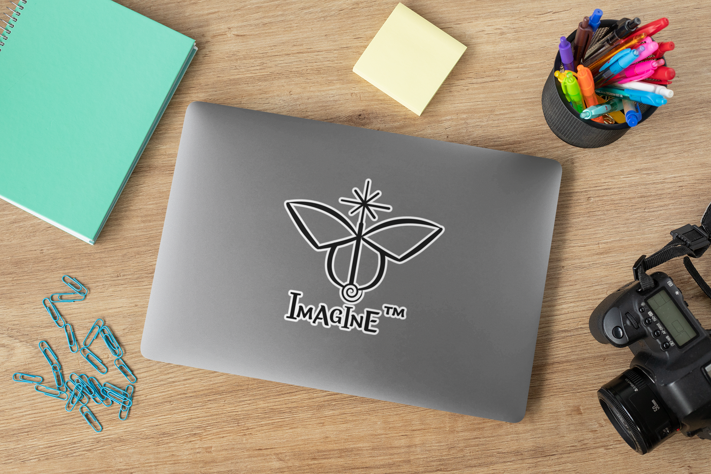 “Imagine, Imagine, Imagine”, IMAGINE™ Series, Butterfly Logo, Hand-Drawn Art Print, Kiss-Cut Stickers, 9 Colors, 2, 3, 4, 6, inch