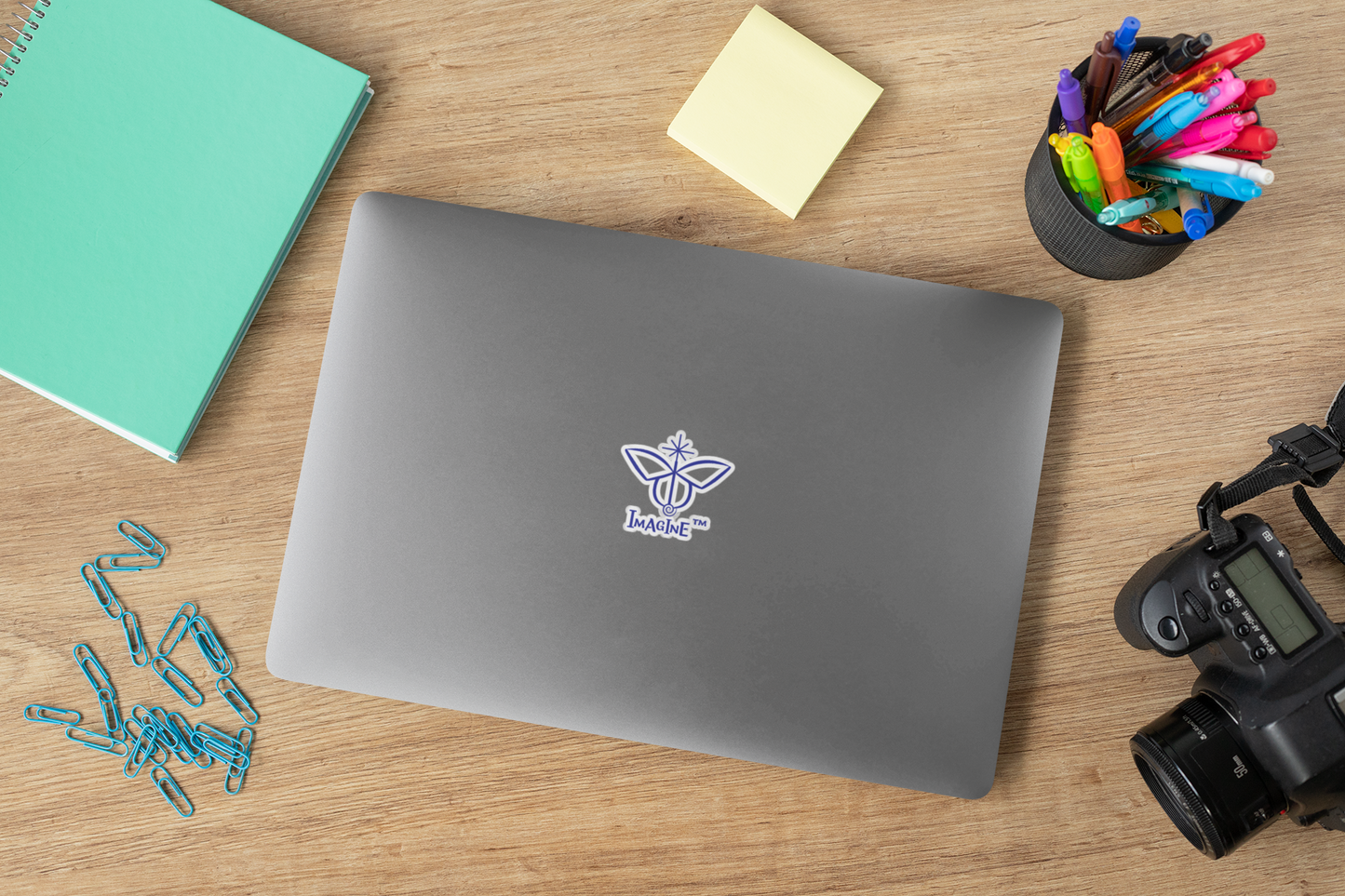 “Imagine, Imagine, Imagine”, IMAGINE™ Series, Butterfly Logo, Hand-Drawn Art Print, Kiss-Cut Stickers, 9 Colors, 2, 3, 4, 6, inch