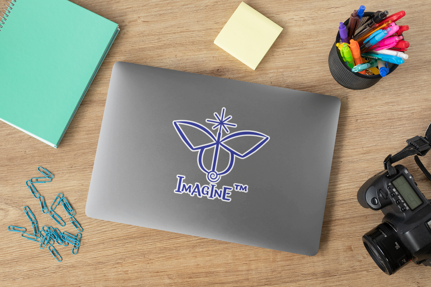 “Imagine, Imagine, Imagine”, IMAGINE™ Series, Butterfly Logo, Hand-Drawn Art Print, Kiss-Cut Stickers, 9 Colors, 2, 3, 4, 6, inch