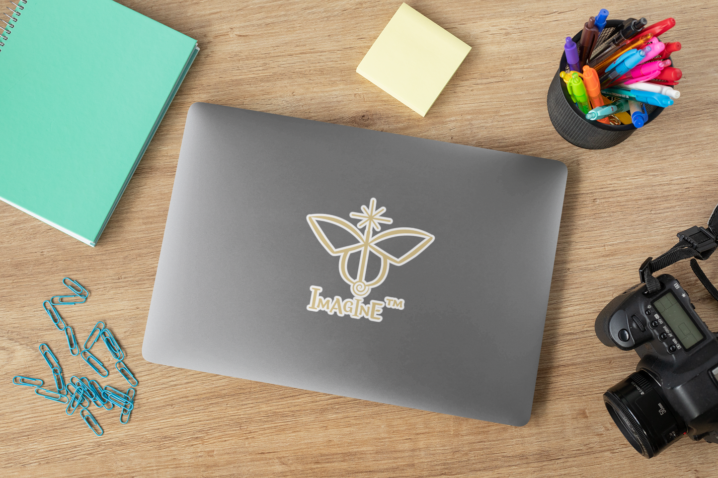 “Imagine, Imagine, Imagine”, IMAGINE™ Series, Butterfly Logo, Hand-Drawn Art Print, Kiss-Cut Stickers, 9 Colors, 2, 3, 4, 6, inch