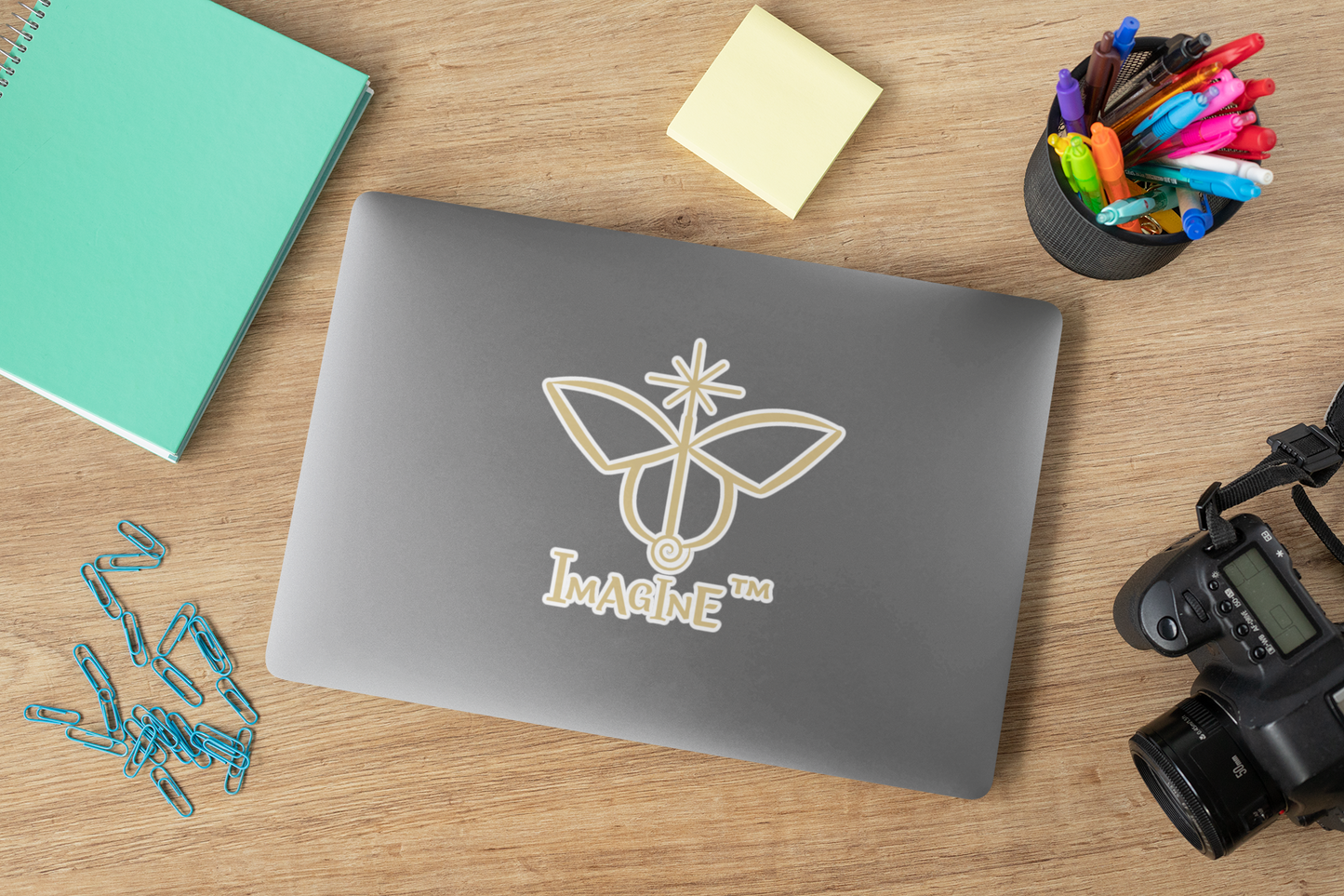 “Imagine, Imagine, Imagine”, IMAGINE™ Series, Butterfly Logo, Hand-Drawn Art Print, Kiss-Cut Stickers, 9 Colors, 2, 3, 4, 6, inch