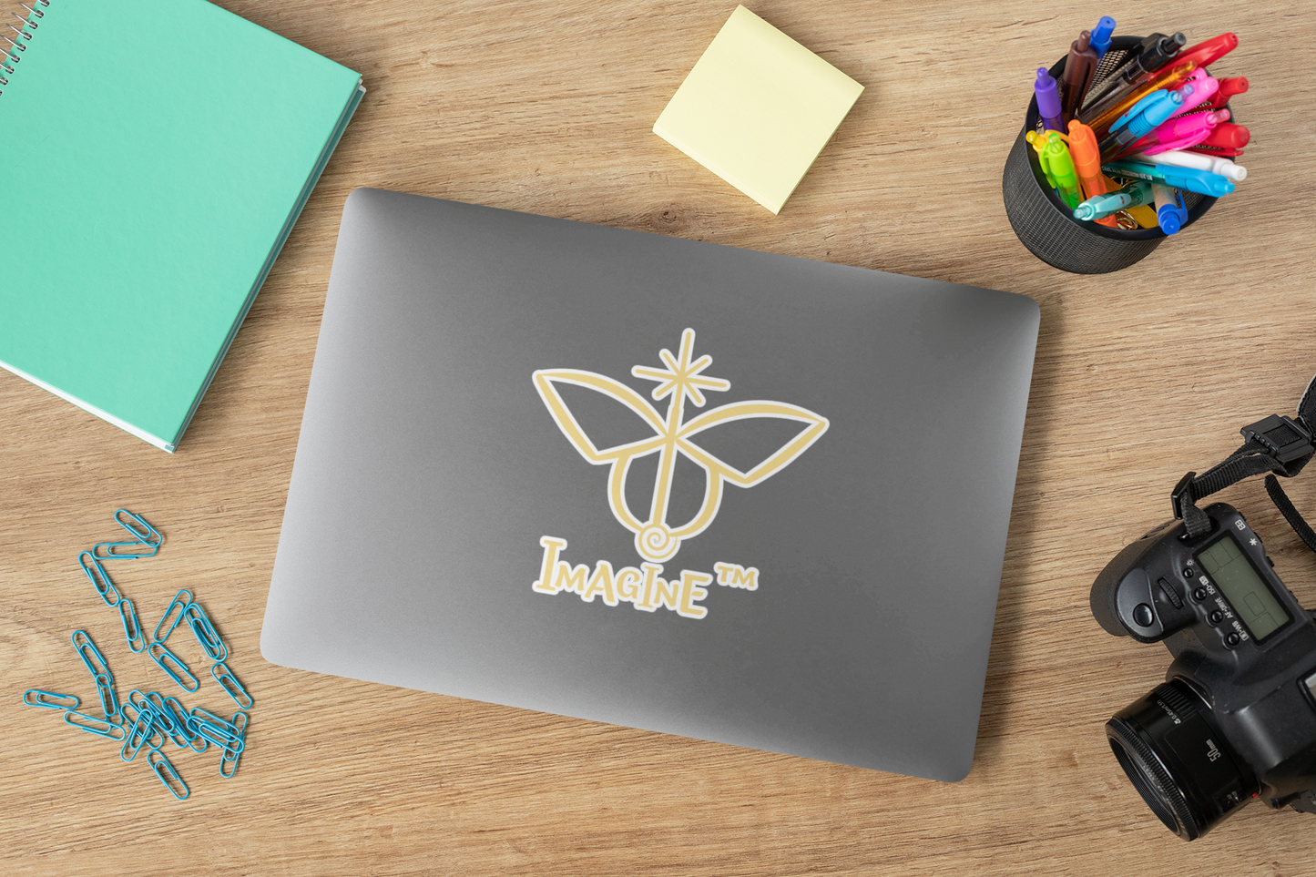 “Imagine, Imagine, Imagine”, IMAGINE™ Series, Butterfly Logo, Hand-Drawn Art Print, Kiss-Cut Stickers, 9 Colors, 2, 3, 4, 6, inch